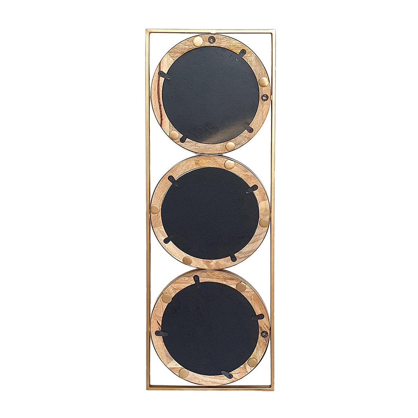 A&B Home Adelaide 14" x 40" Bundle of 7 Rectangular Set of 3 Round Brown Mango Wooden Frame Wall-Mounted Mirror