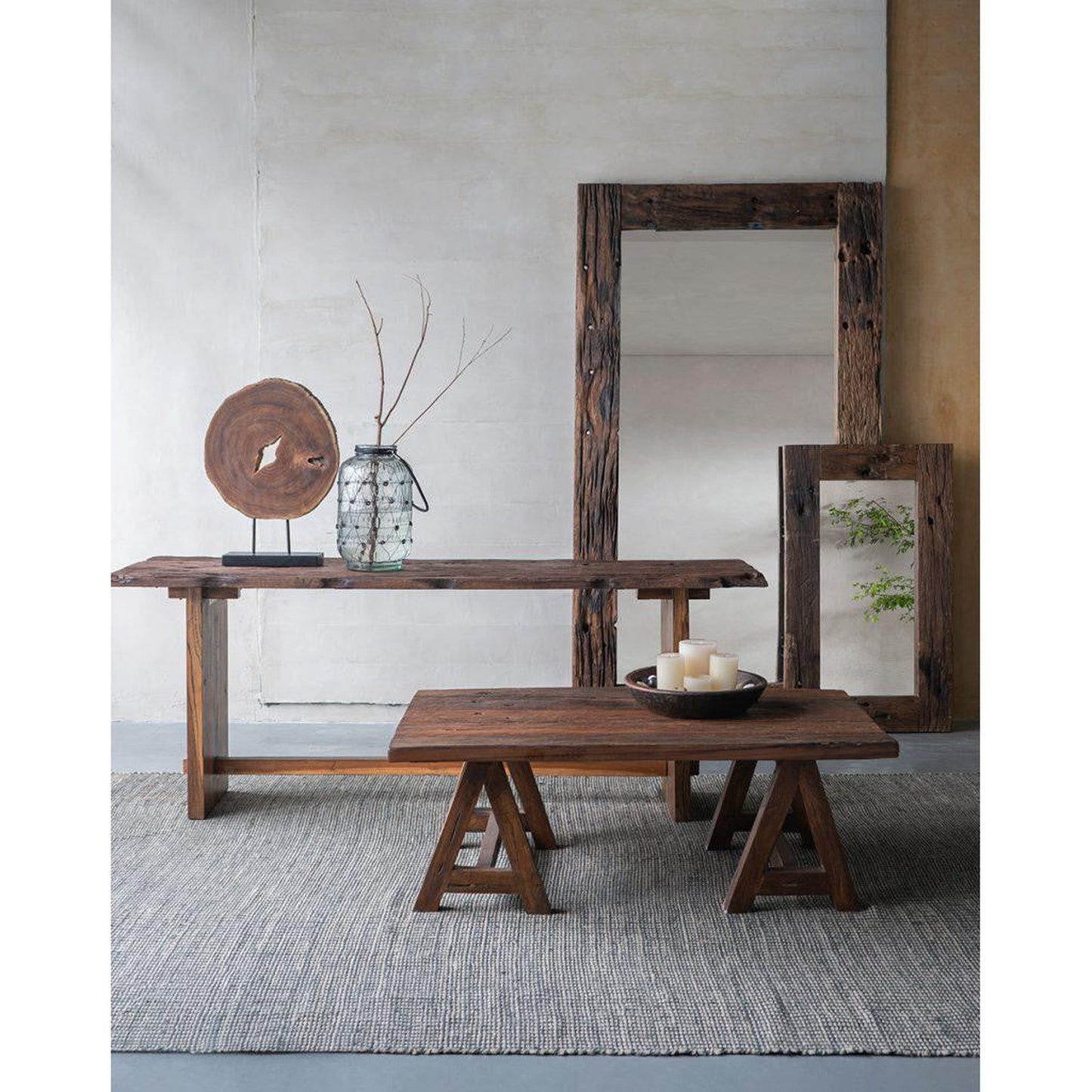 A&B Home Akutan 46" x 86" Bundle of 3 Handcrafted Sleeper Wood Framed Floor Mirror