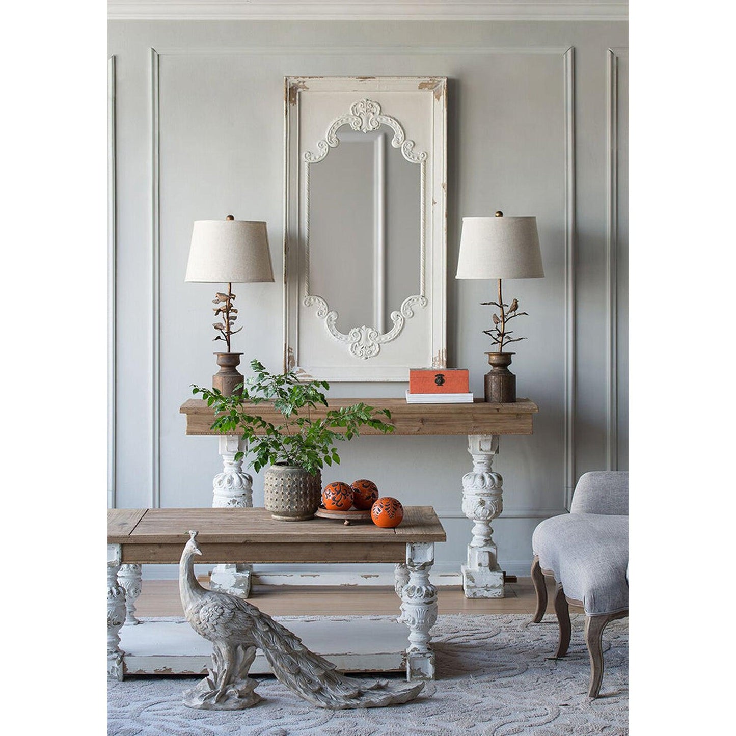 A&B Home Alcott 29" x 54" Bundle of 8 Rectangular Distressed White Wooden Frame Wall-Mounted Mirror