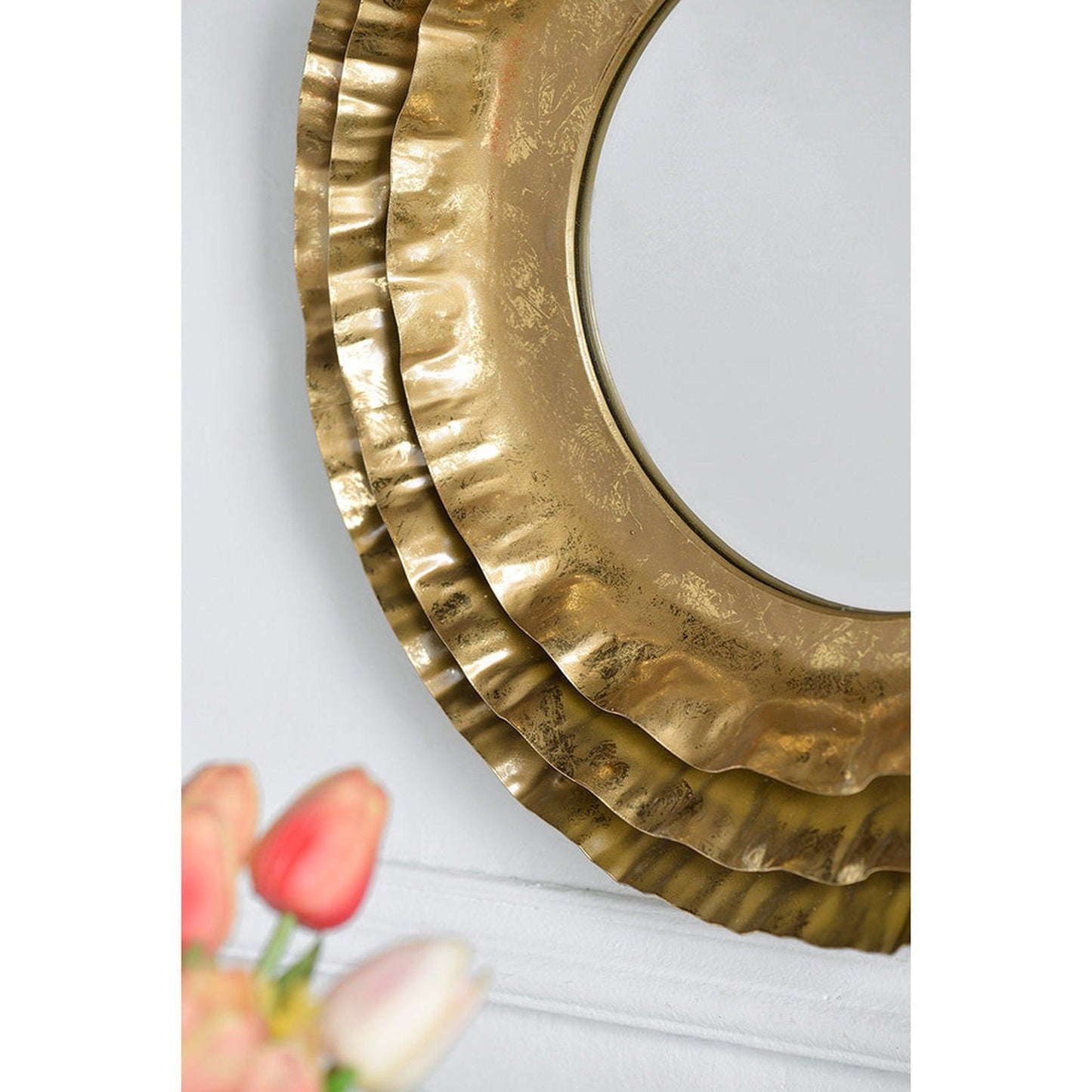 A&B Home Ashlyn 16" x 16" Bundle of 37 Round Gold Flower-Like Design Metal Frame Wall-Mounted Mirror