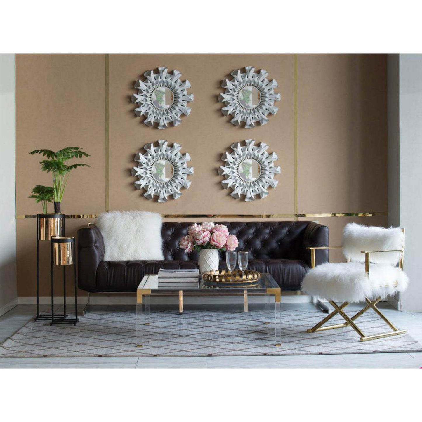 A&B Home Ellie 24" x 24" Bundle of 15 Sunburst White Metal Frame Wall-Mounted Mirror