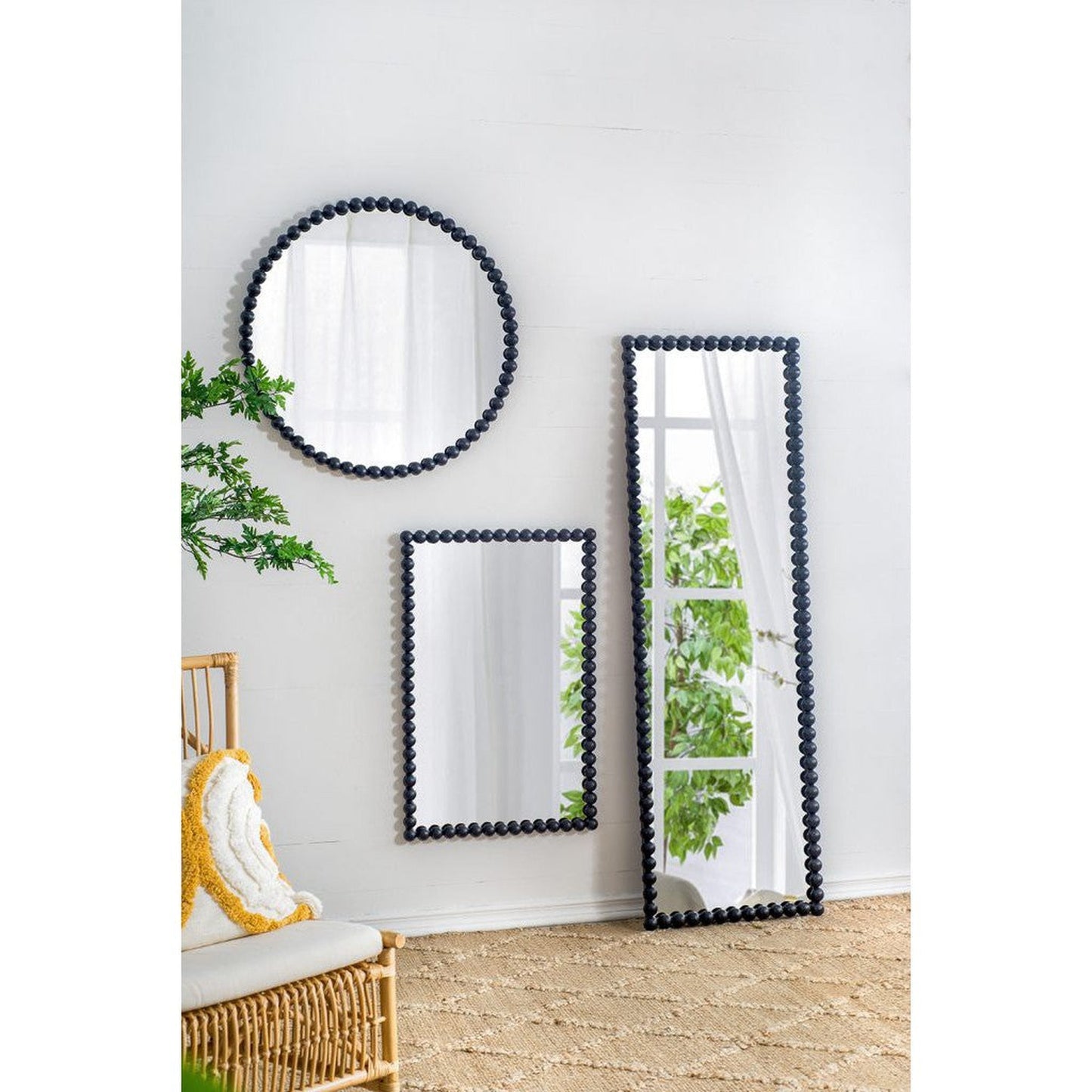 A&B Home Harley 32" x 32" Bundle of 16 Round Black Beaded Metal Framed Wall-Mounted Mirror
