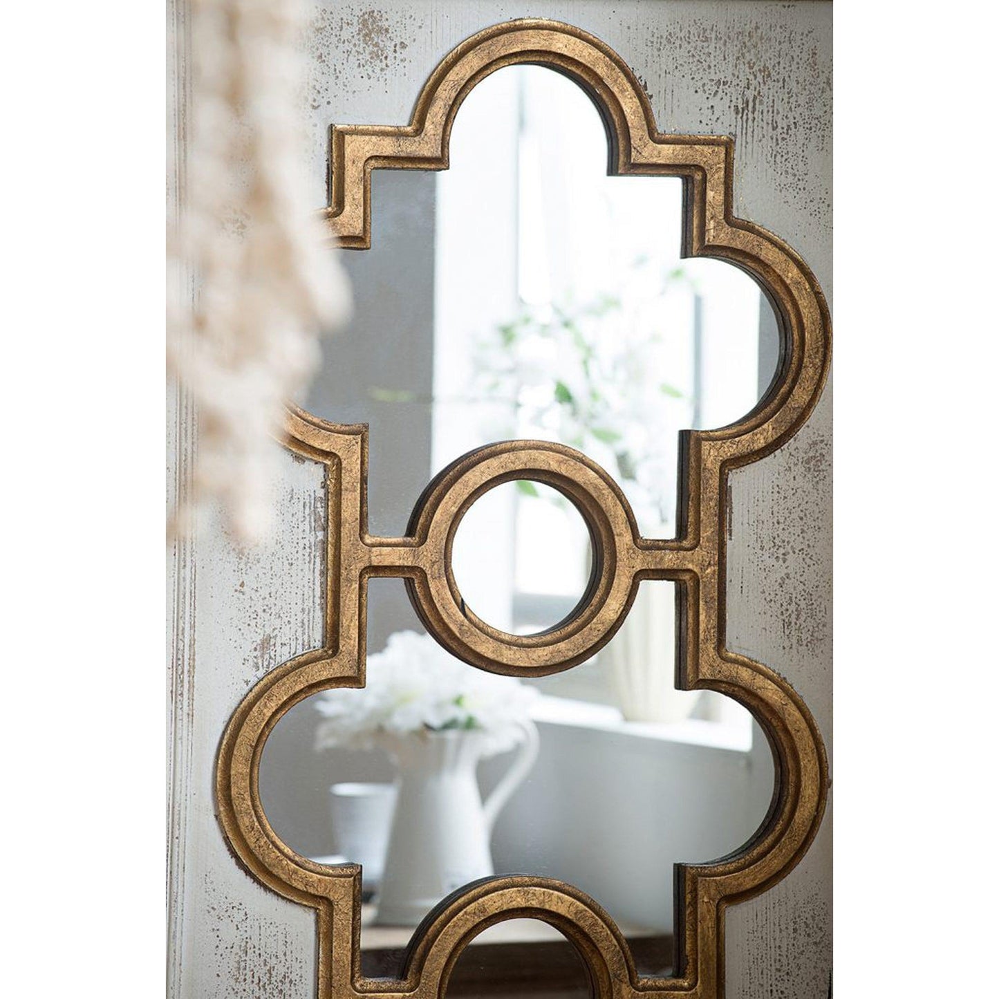 A&B Home Henley 58" x 28" Bundle of 8 Rectangular Distressed White and Gold Decorative Frame Wall-Mounted Mirror
