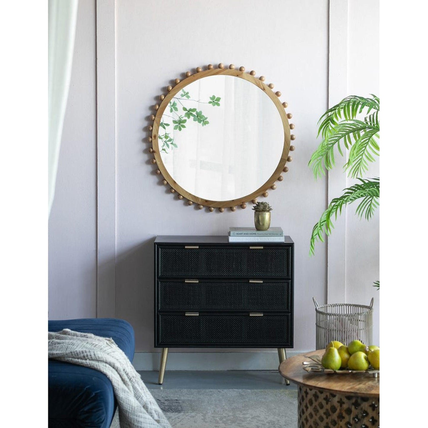 A&B Home Jasper 34" x 34" Bundle of 15 Round Natural Beaded Wooden Frame Wall-Mounted Mirror