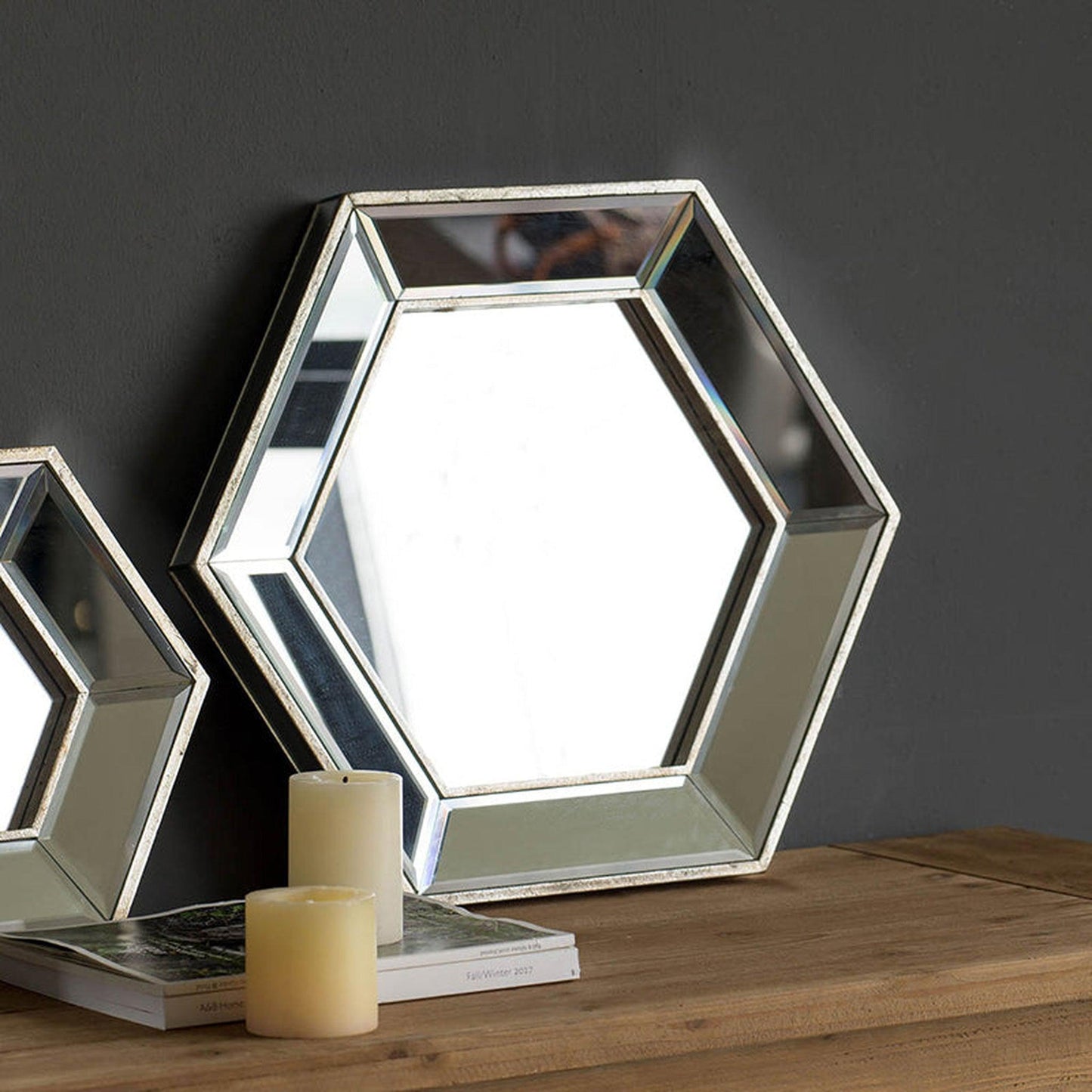 A&B Home Kirby 21" x 18" Bundle of 21 Hexagon Shaped Silver Wooden Frame Wall-Mounted Mirror