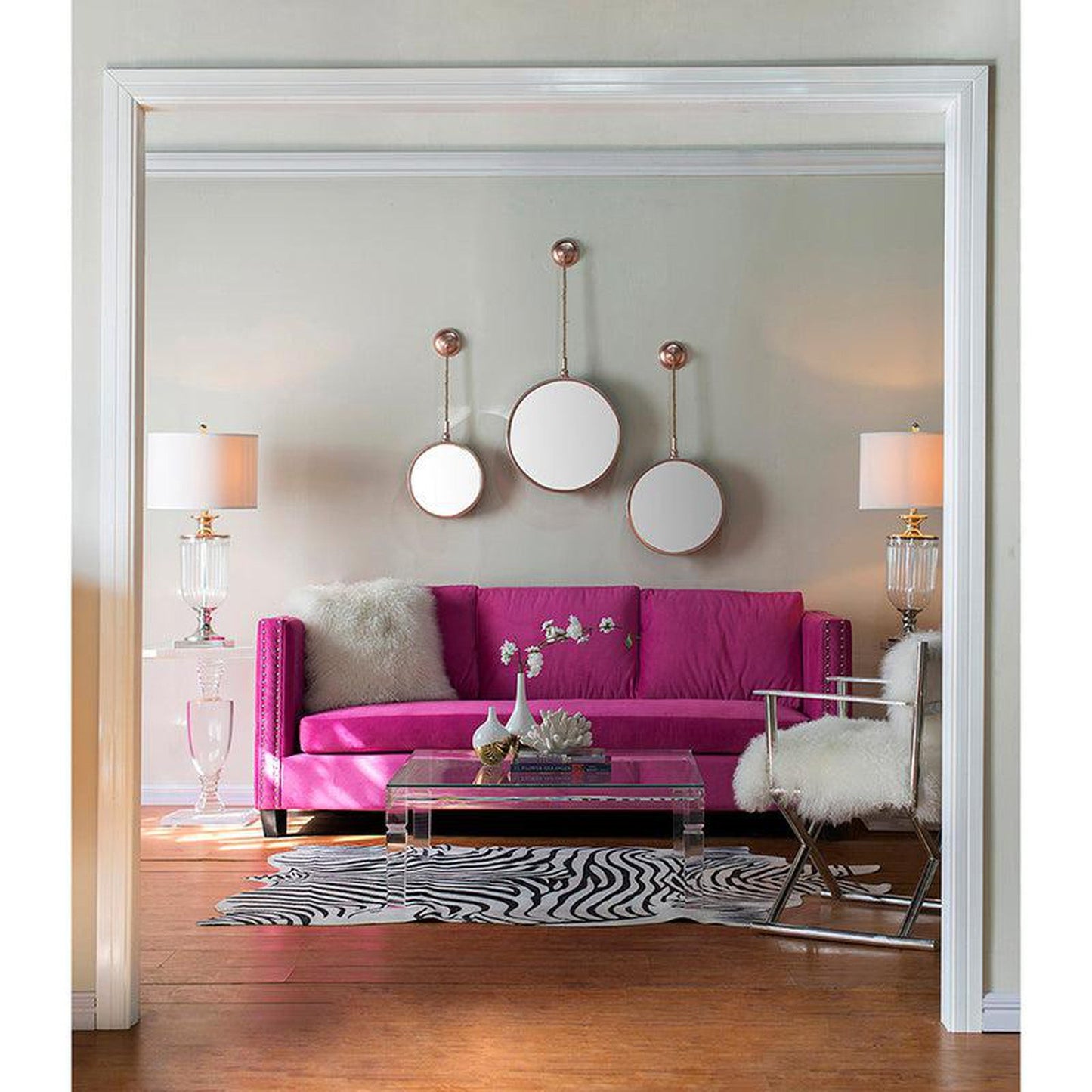 A&B Home Roselle 12" x 34" Bundle of 54 Round Rose Gold Metal Frame Wall-Mounted Mirror