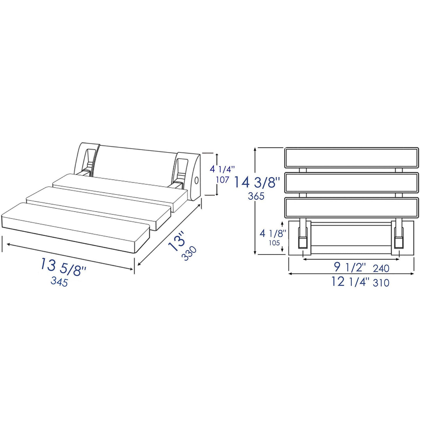 ALFI Brand ABS14-BN 14" Brushed Nickel Folding Teak Wood Shower Seat Bench