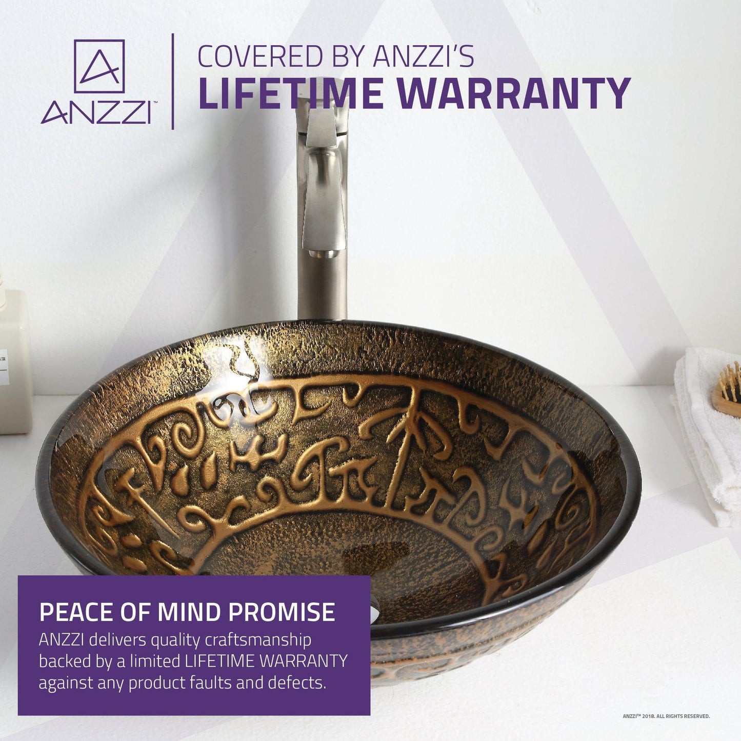 ANZZI Alto Series 17" x 17" Round Lustrous Brown Deco-Glass Vessel Sink With Polished Chrome Pop-Up Drain