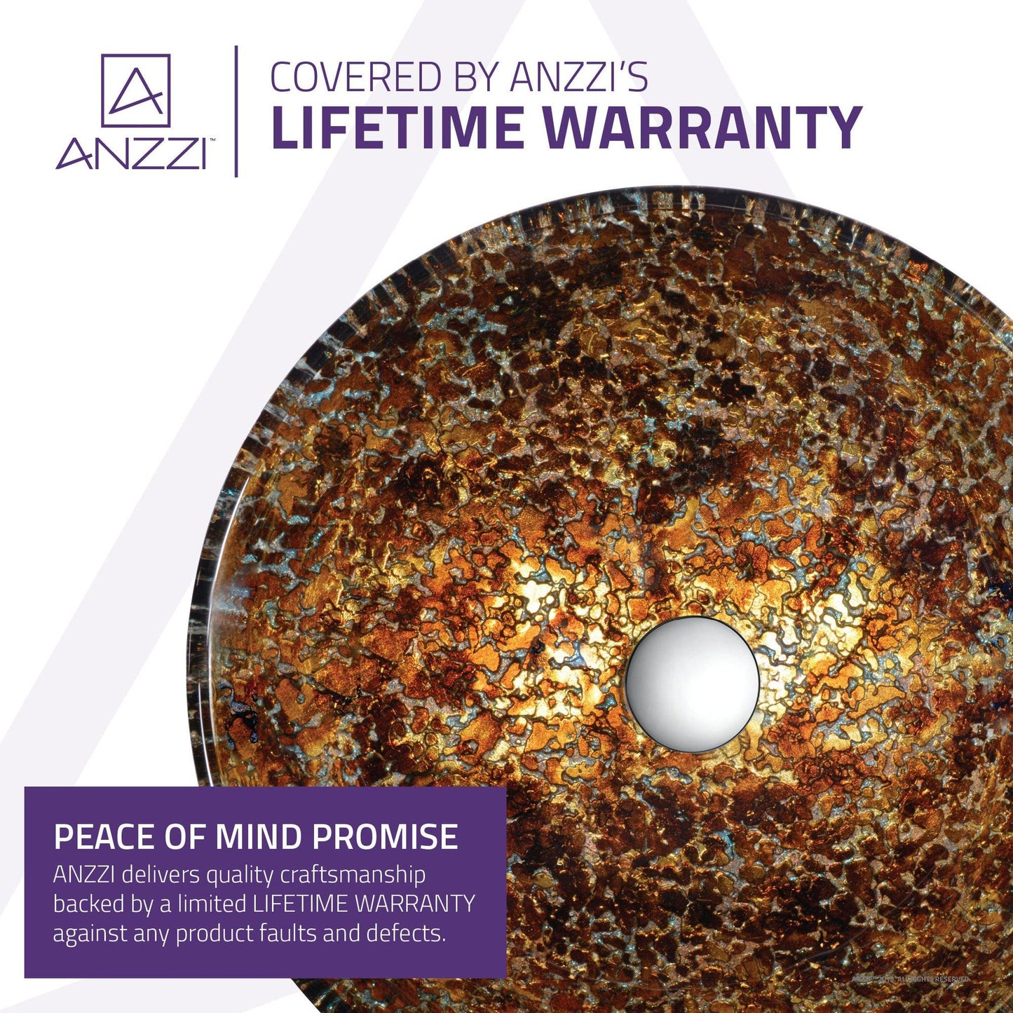 ANZZI Alto Series 17" x 17" Round Molten Gold Deco-Glass Vessel Sink With Polished Chrome Pop-Up Drain