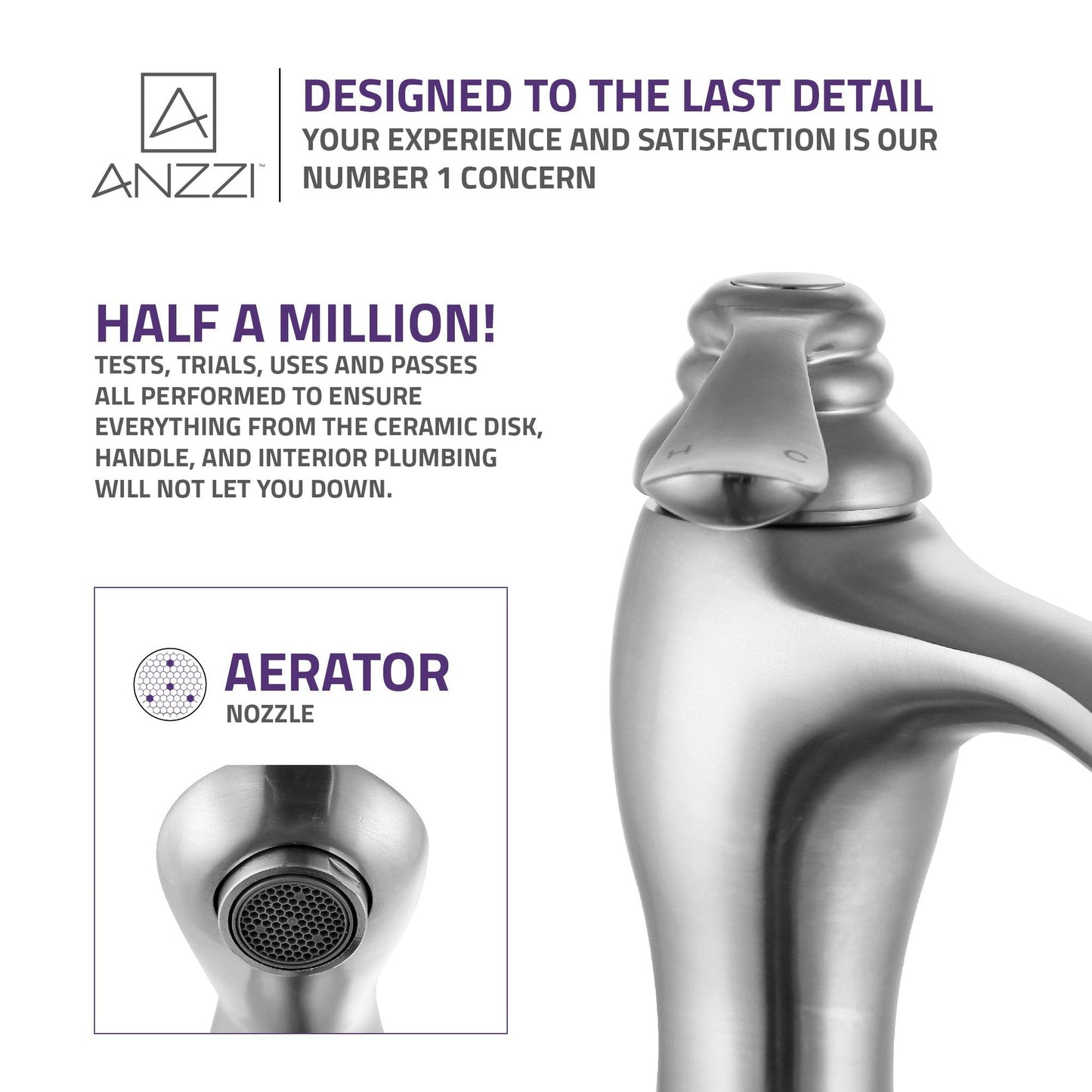 ANZZI Anfore Series 3" Single Hole Brushed Nickel Bathroom Sink Faucet