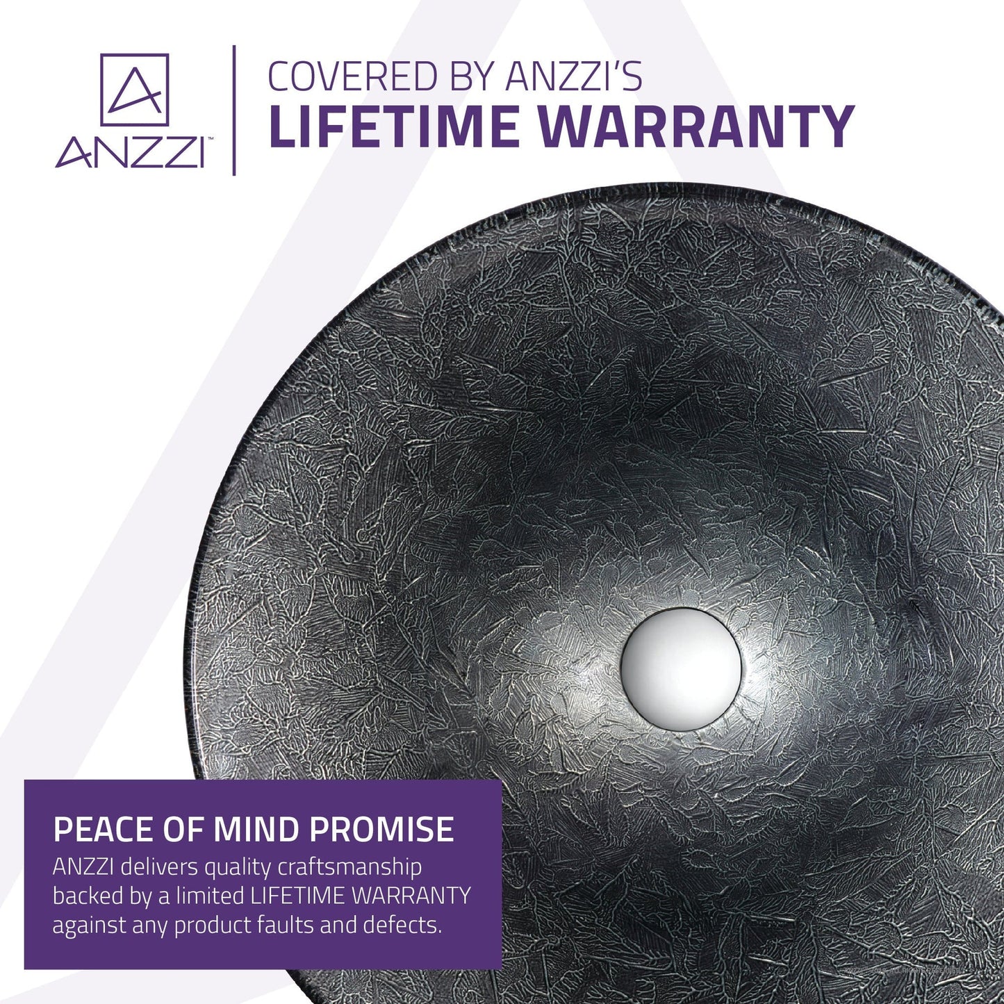 ANZZI Arc Series 18" x 18" Round Gray Sheer Vessel Sink With Polished Chrome Pop-Up Drain