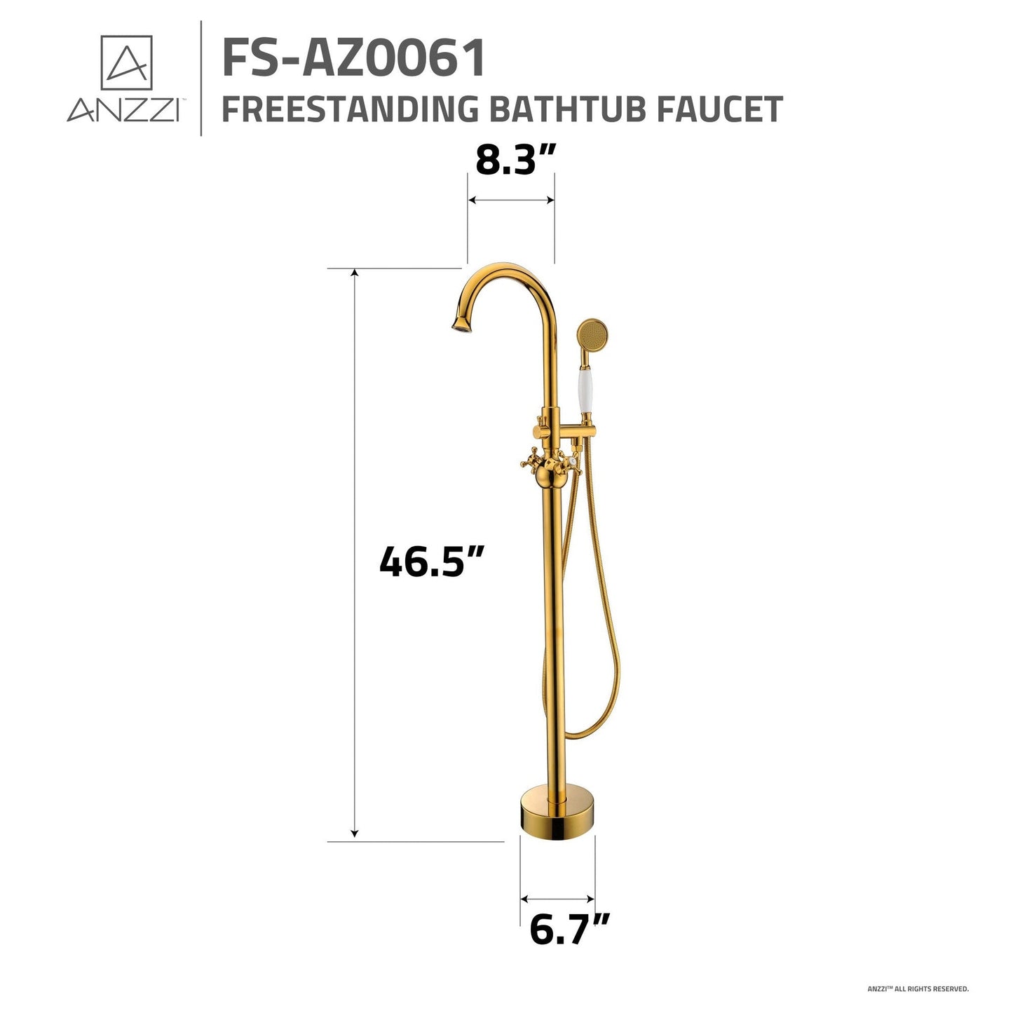 ANZZI Bridal Series 3-Handle Gold Clawfoot Tub Faucet With Euro-Grip Handheld Sprayer