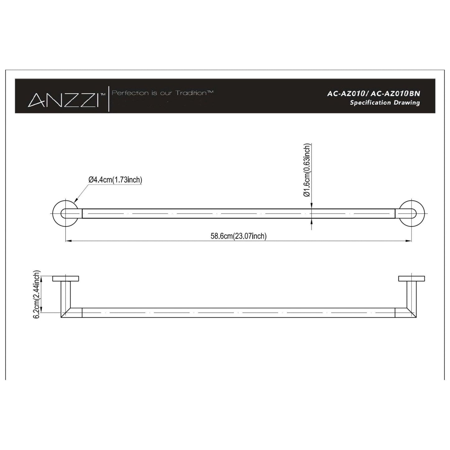ANZZI Caster 2 Series 23" Wall-Mounted Polished Chrome Single Towel Bar