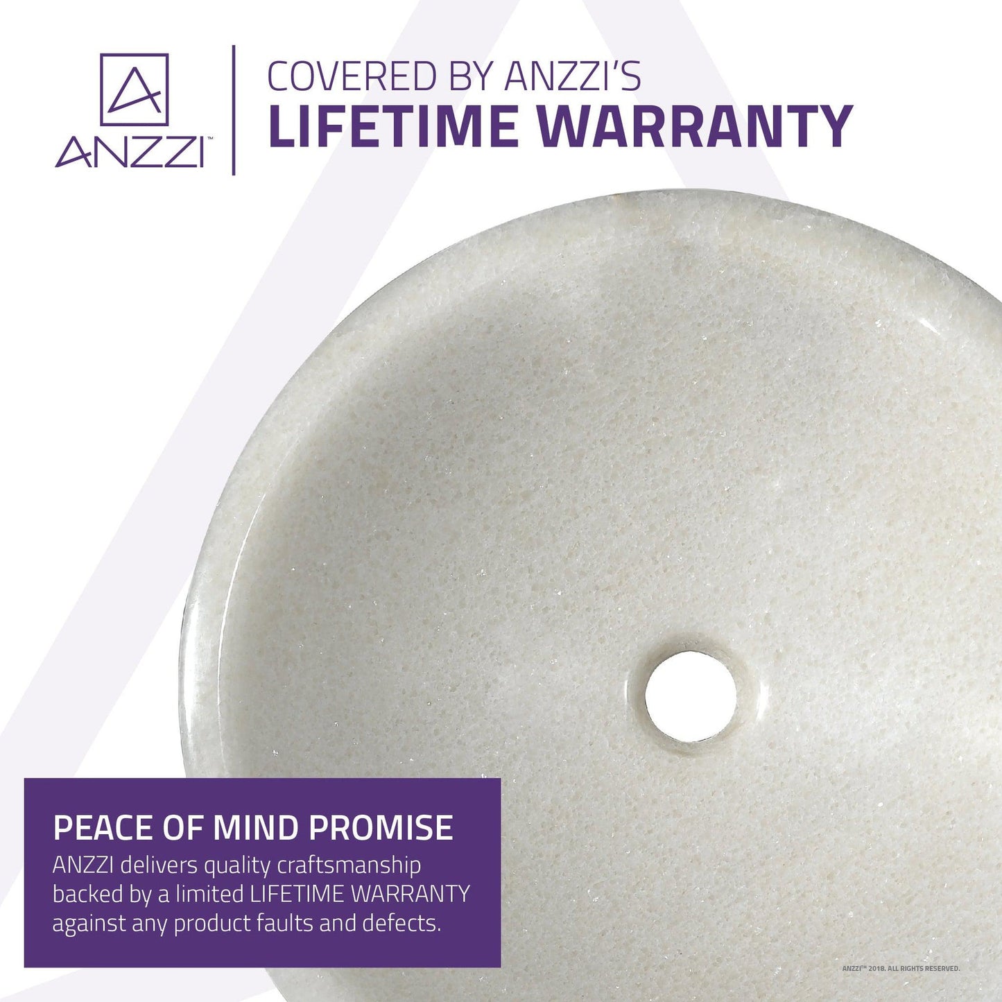 ANZZI Cliffs of Dover Series 17" x 17" Round White Marble Vessel Sink