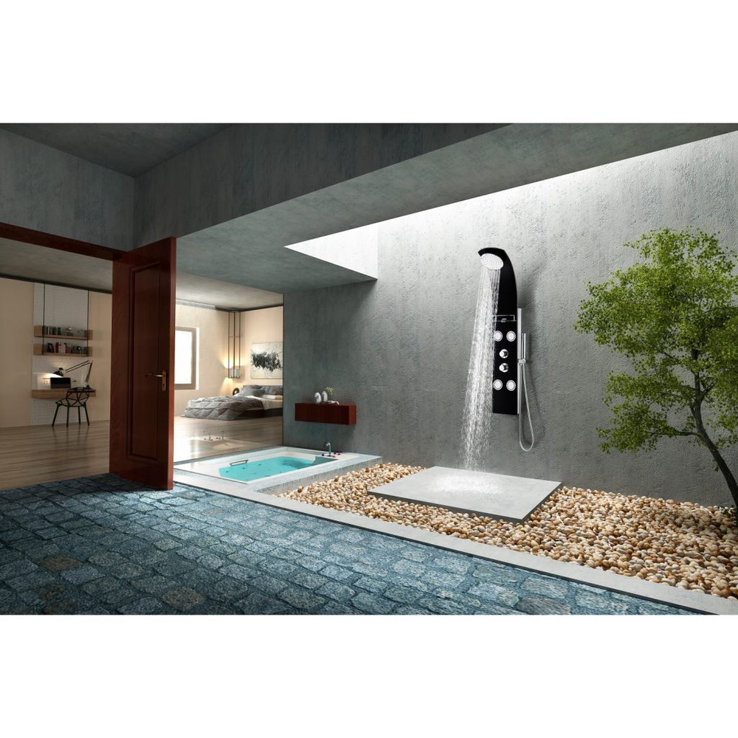 ANZZI Colossal Series 56" Black 4-Jetted Full Body Shower Panel With Heavy Rain Shower Head and Euro-Grip Hand Sprayer