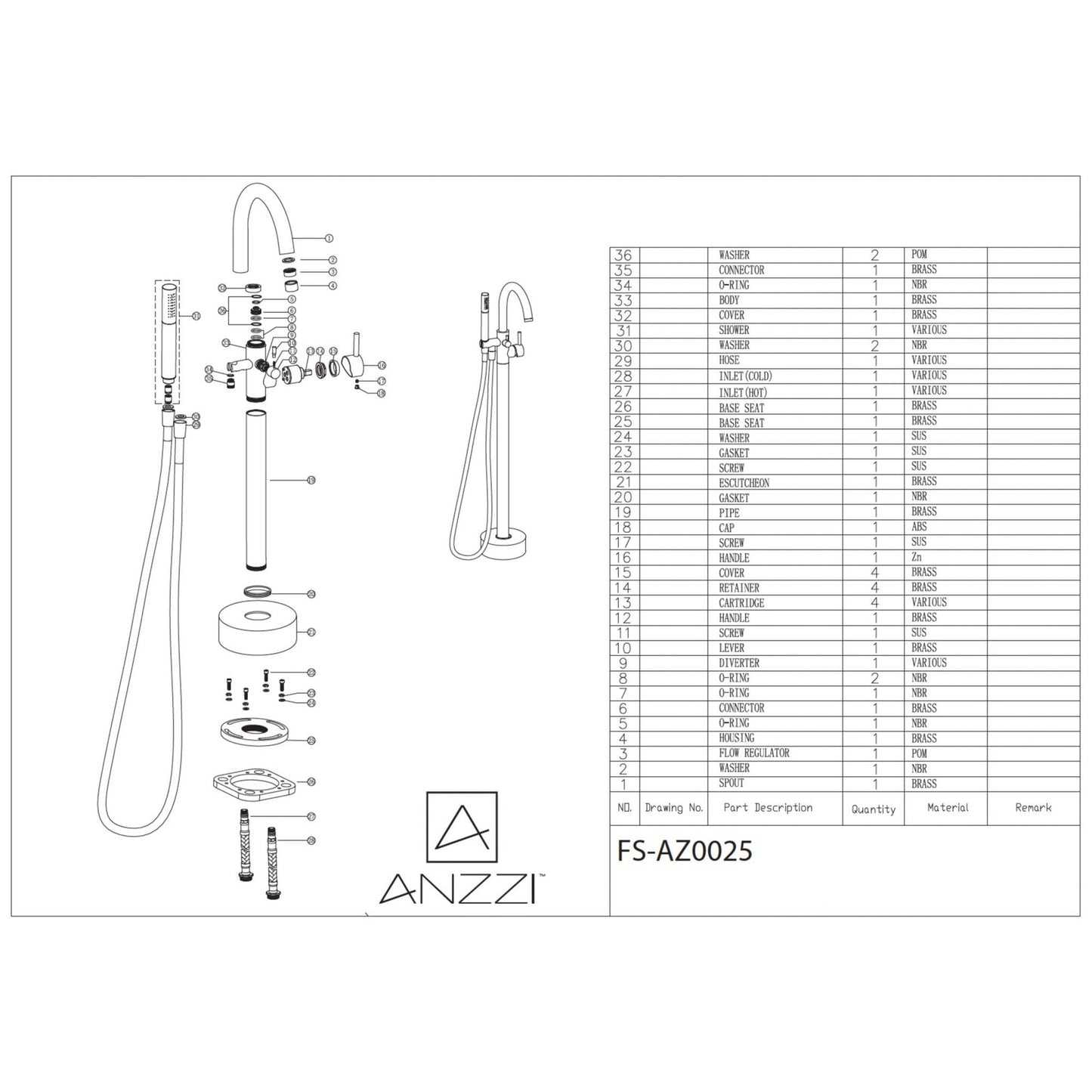 ANZZI Coral Series 2-Handle Brushed Nickel Clawfoot Tub Faucet With Euro-Grip Handheld Sprayer