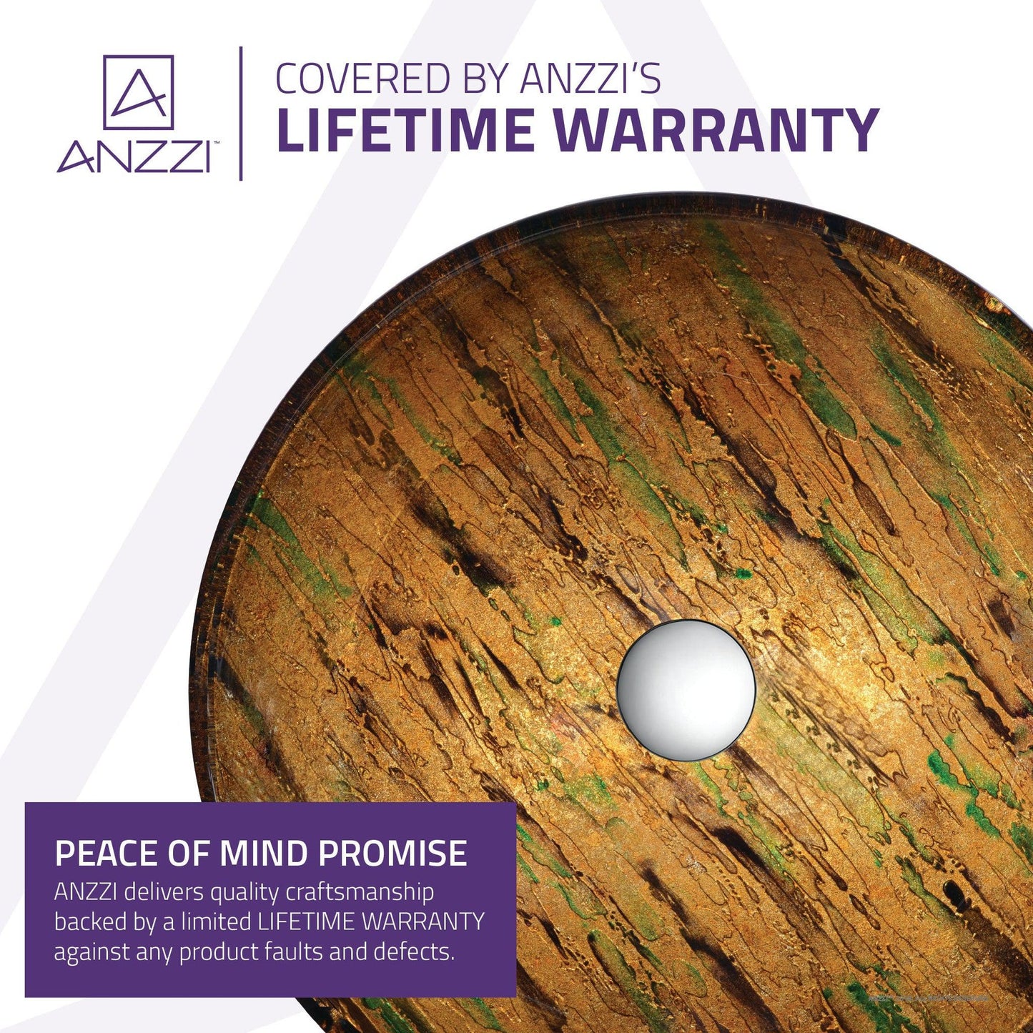 ANZZI Gwazeni Series 17" x 17" Round Shifting Earth Finish Deco-Glass Vessel Sink With Polished Chrome Pop-Up Drain