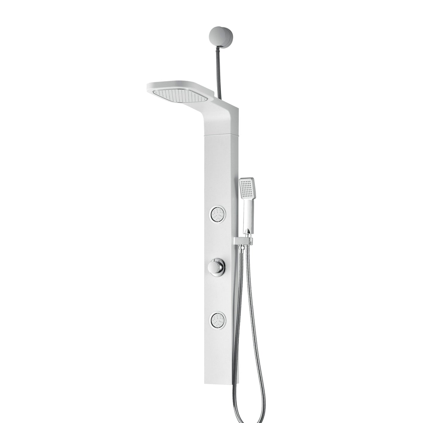 ANZZI Hacienda Series 44" Glossy White 2-Jetted Full Body Shower Panel With Heavy Rain Shower Head and Euro-Grip Hand Sprayer