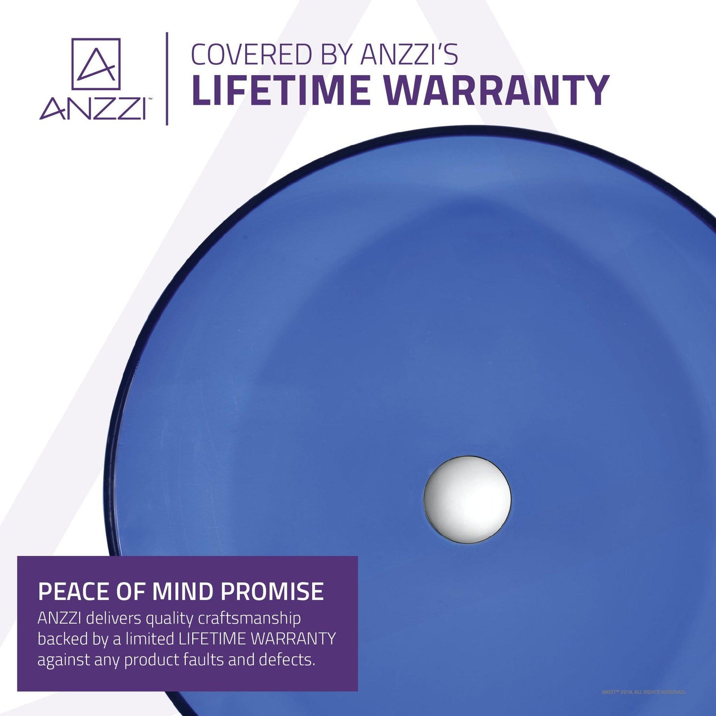 ANZZI Halo Series 17" x 17" Round Blue Deco-Glass Vessel Sink With Polished Chrome Pop-Up Drain