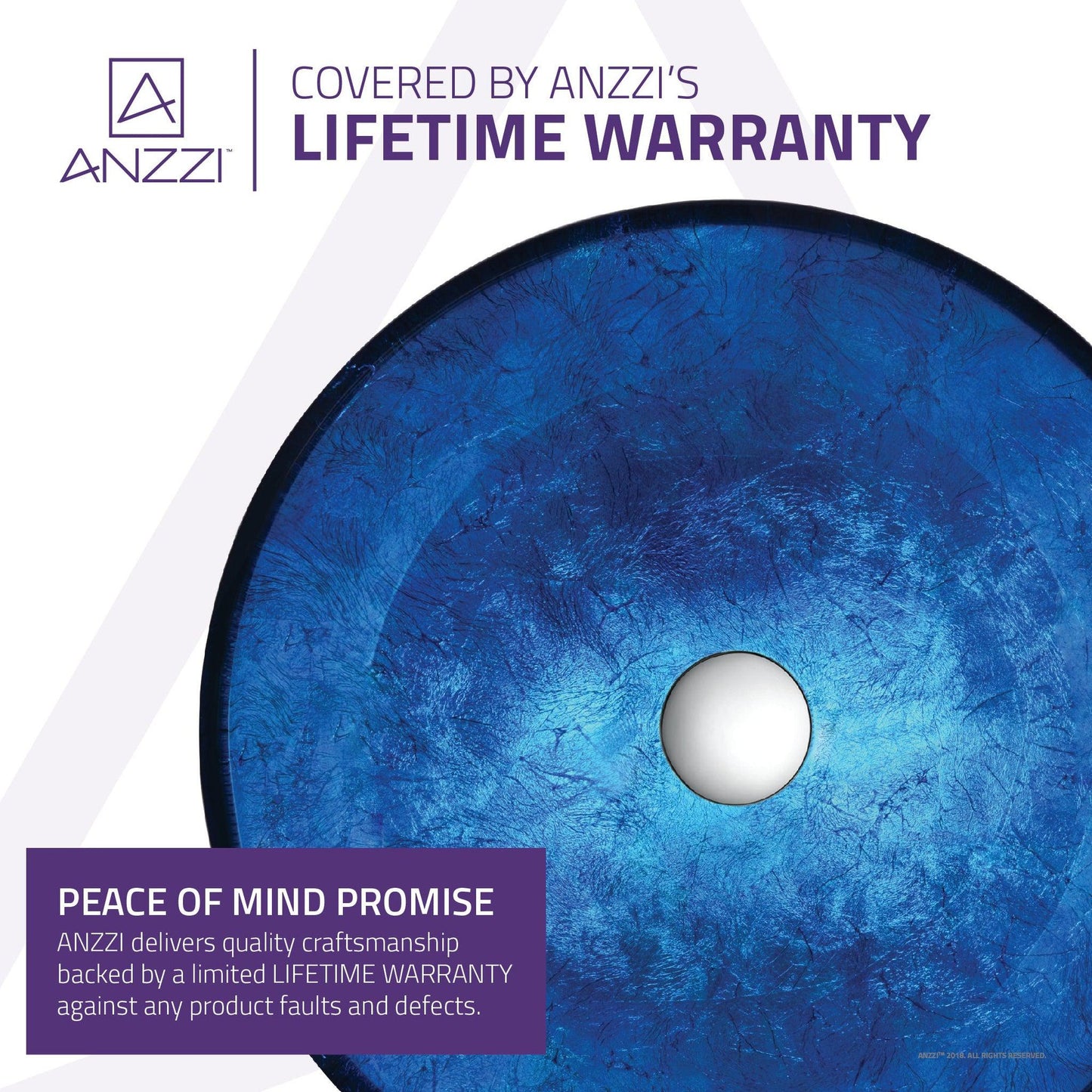 ANZZI Jonas Series 17" x 17" Round Frosted Blue Deco-Glass Vessel Sink With Polished Chrome Pop-Up Drain