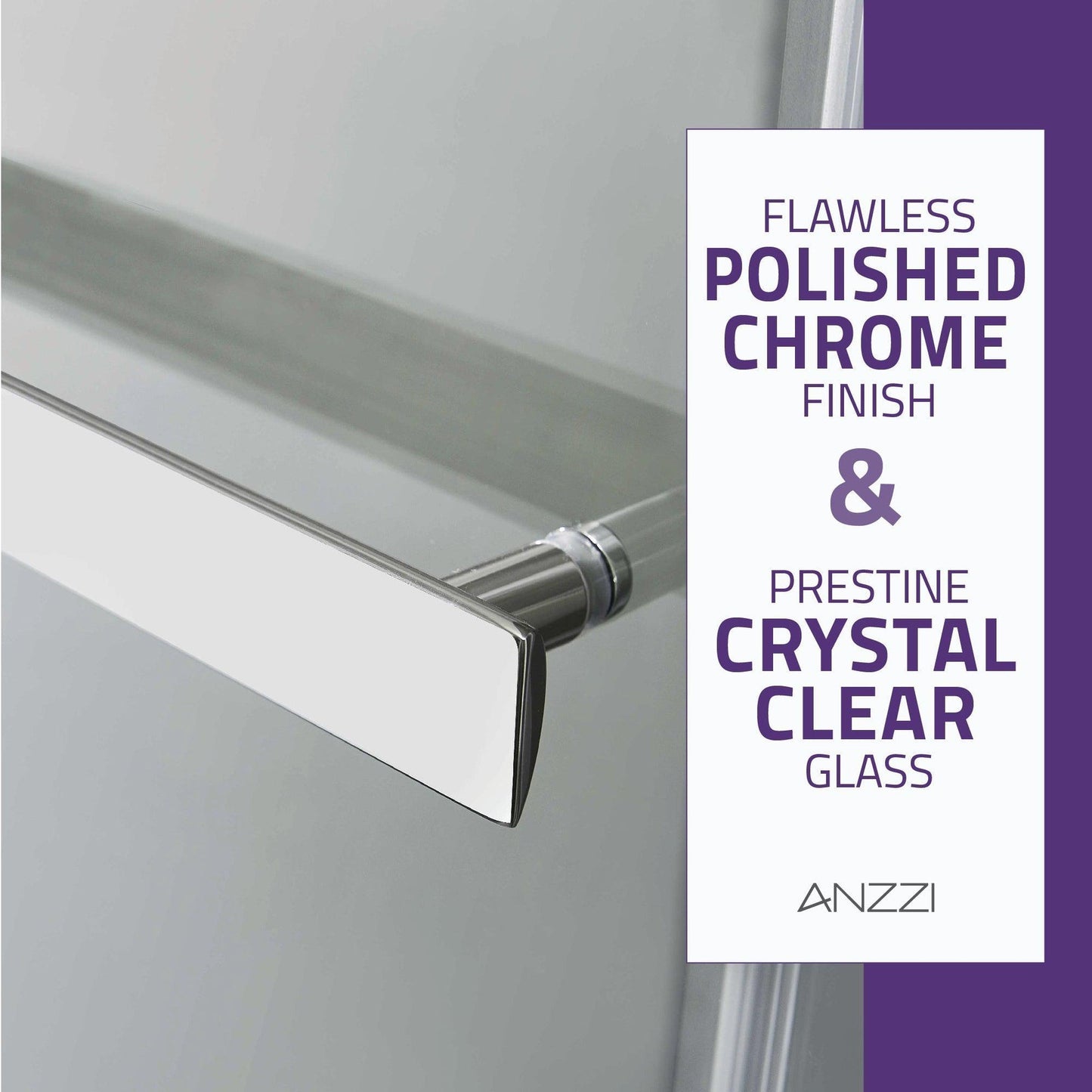 ANZZI Kahn Series 48" x 76" Frameless Rectangular Brushed Nickel Sliding Shower Door With Handle and Tsunami Guard