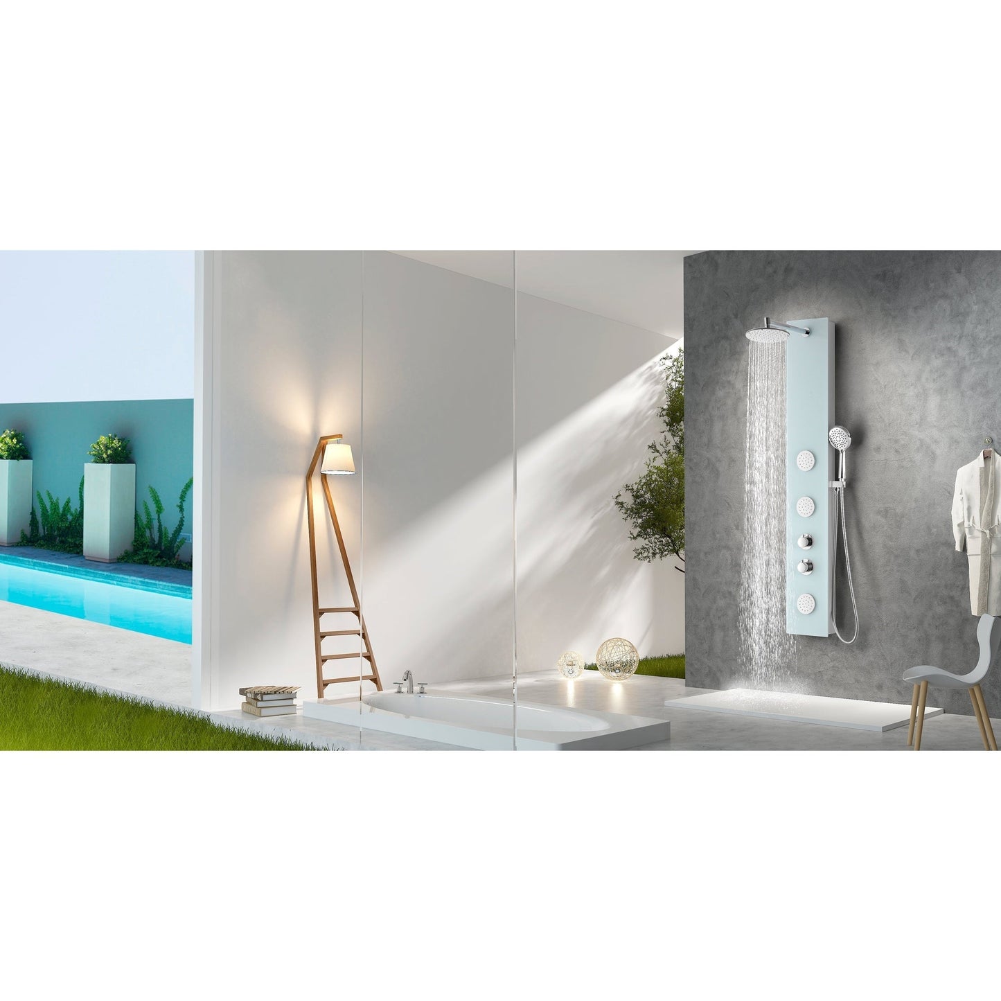 ANZZI Mare Series 60" White 3-Jetted Full Body Shower Panel With Heavy Rain Shower Head and Euro-Grip Hand Sprayer