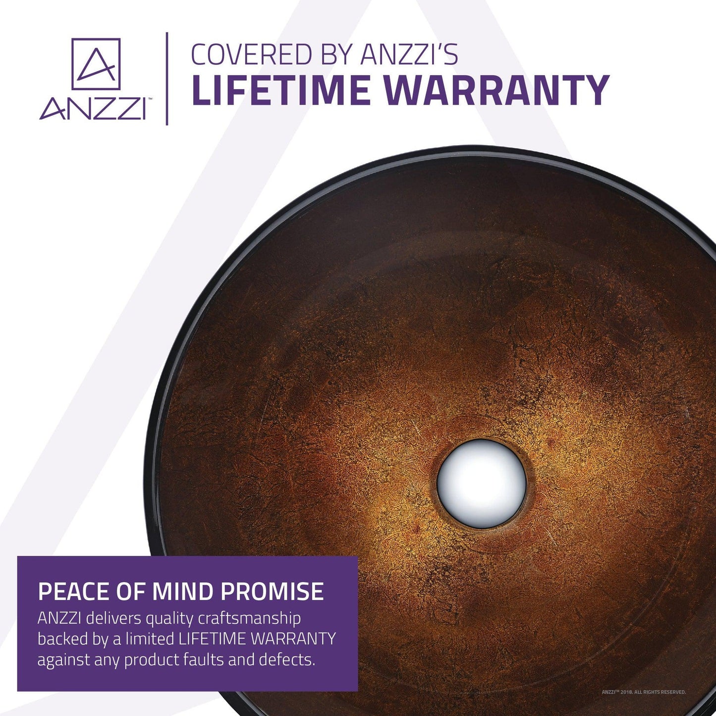 ANZZI Posh Series 17" x 17" Round Amber Gold Deco-Glass Vessel Sink With Polished Chrome Pop-Up Drain