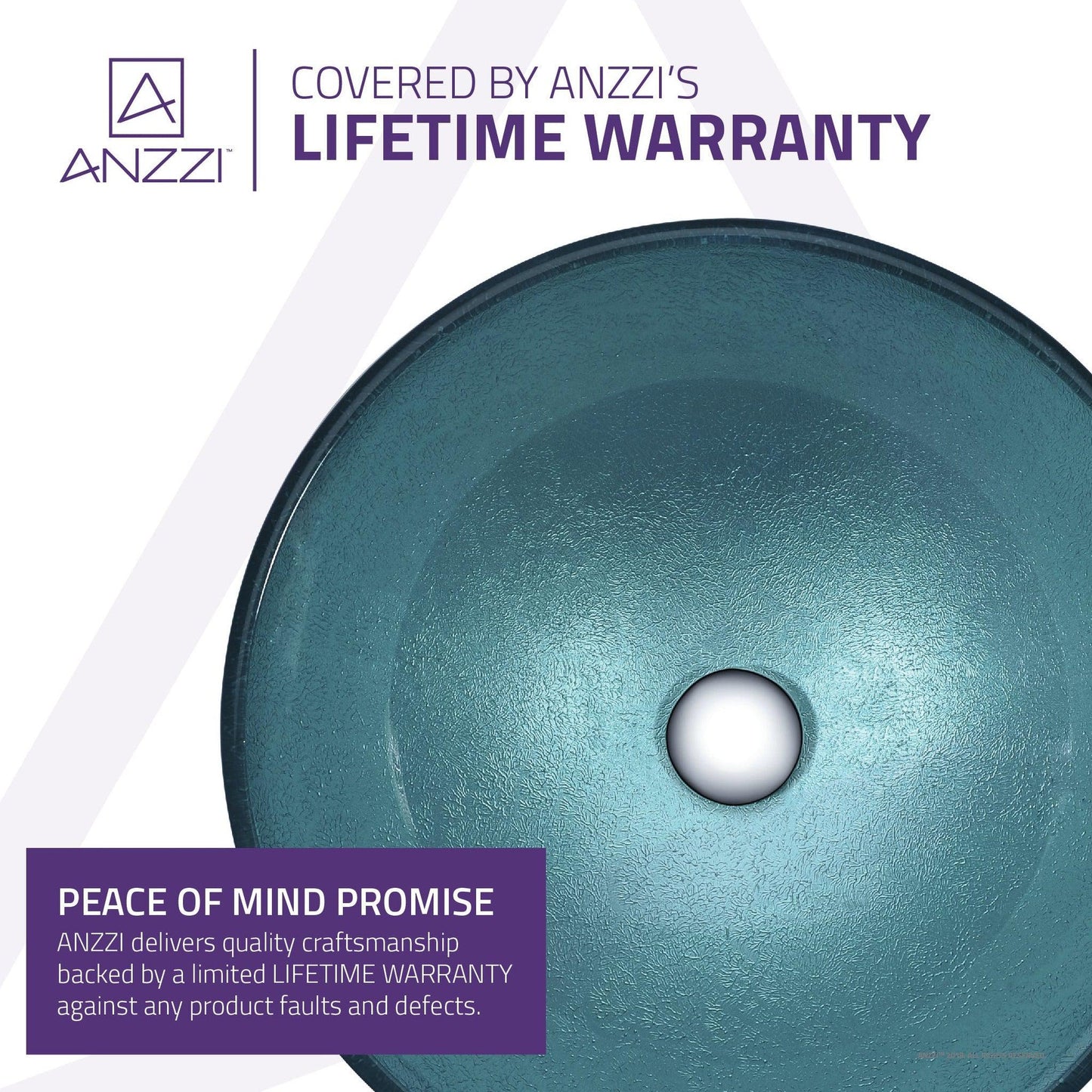 ANZZI Posh Series 17" x 17" Round Coral Blue Deco-Glass Vessel Sink With Polished Chrome Pop-Up Drain