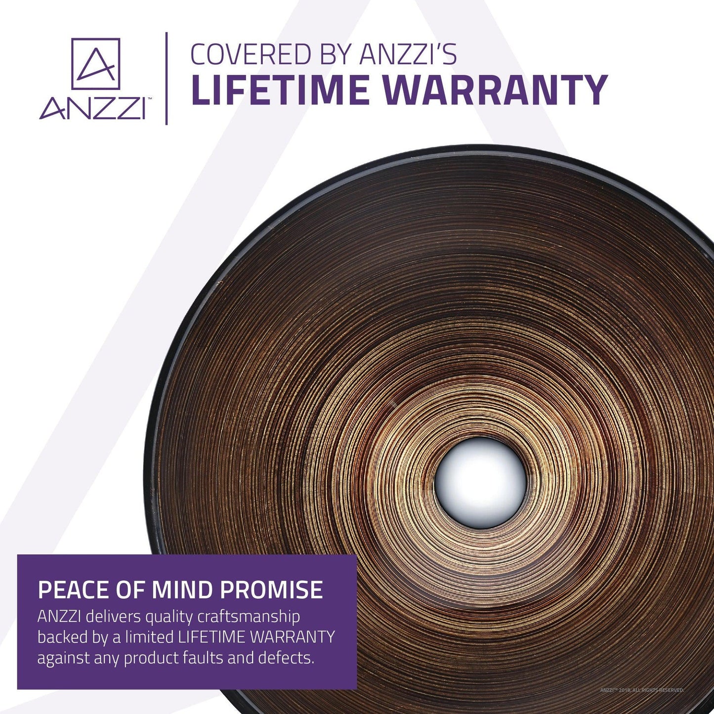 ANZZI Posh Series 17" x 17" Round Radial Umber Deco-Glass Vessel Sink With Polished Chrome Pop-Up Drain