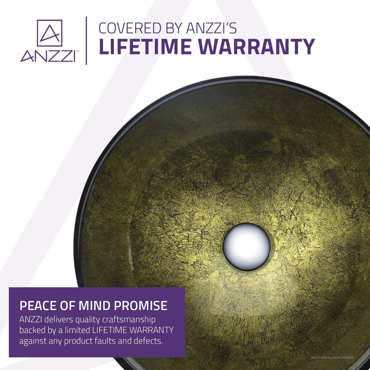 ANZZI Posh Series 17" x 17" Round Verdure Gold Deco-Glass Vessel Sink With Polished Chrome Pop-Up Drain