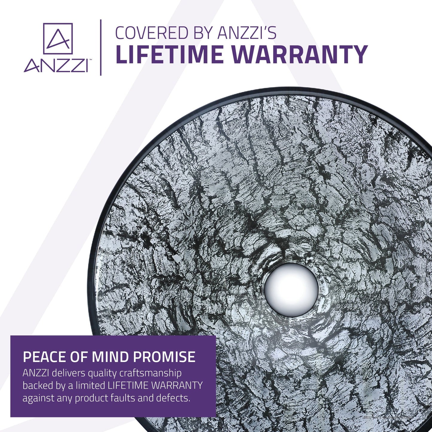 ANZZI Posh Series 17" x 17" Round Verdure Silver Deco-Glass Vessel Sink With Polished Chrome Pop-Up Drain