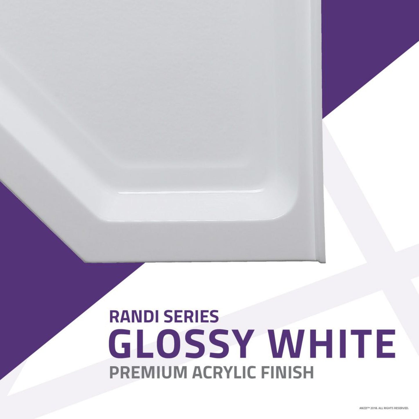 ANZZI Randi Series 36" x 36" Center Drain Neo-Angle Double Threshold White Shower Base With Built-in Tile Flange