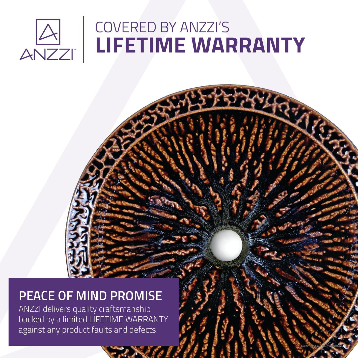 ANZZI Regalia Series 16" x 16" Round Speckled Umber Deco-Glass Vessel Sink With Polished Chrome Pop-Up Drain