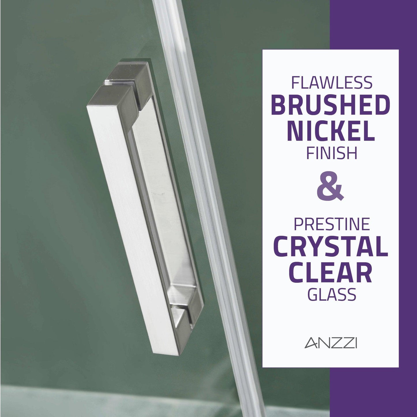 ANZZI Rhodes Series 48" x 76" Frameless Rectangular Brushed Nickel Sliding Shower Door With Handle Tsunami Guard