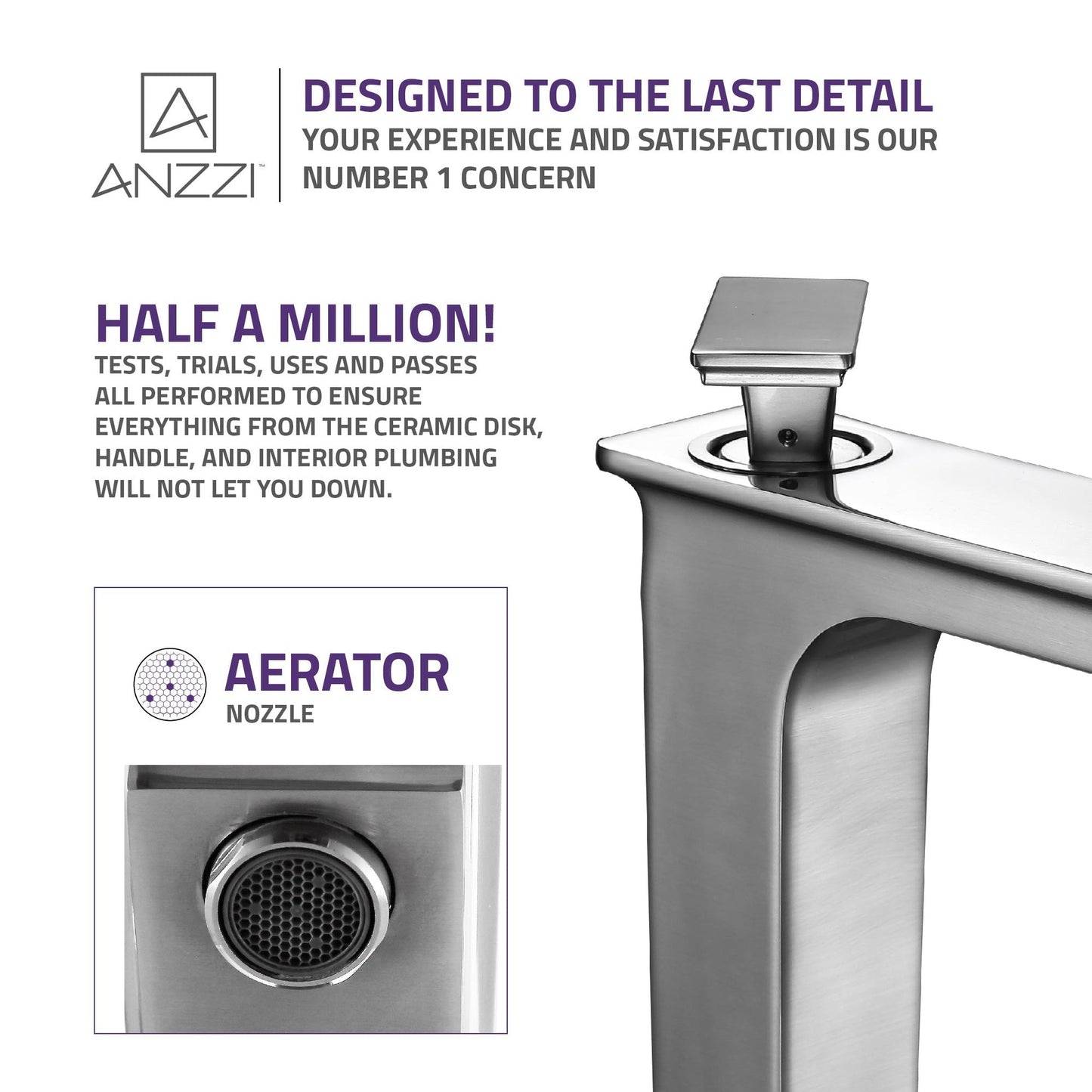 ANZZI Saunter Series 9" Single Hole Brushed Nickel Bathroom Sink Faucet