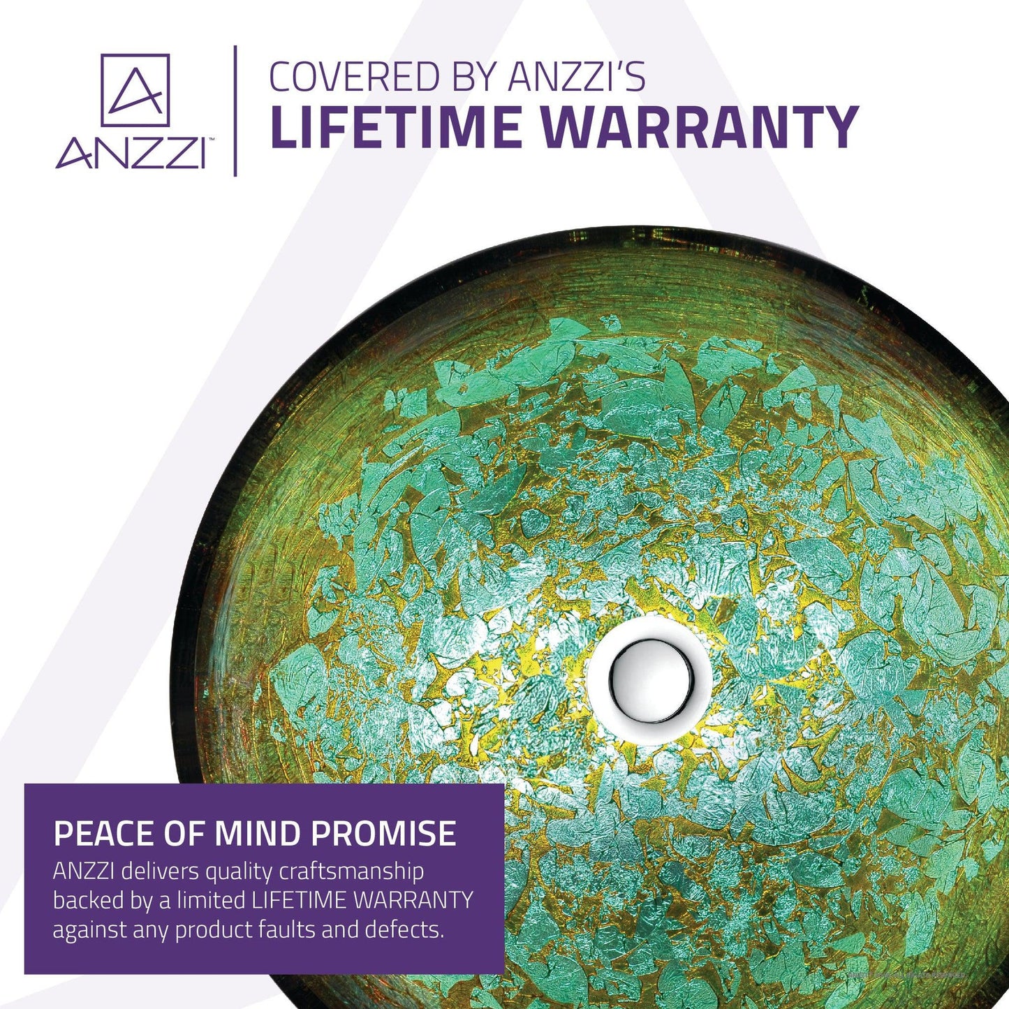 ANZZI Stellar Series 17" x 17" Round Glacial Blaze Deco-Glass Vessel Sink With Polished Chrome Pop-Up Drain