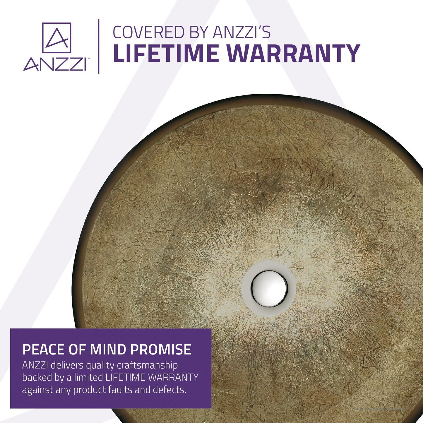 ANZZI Stellar Series 17" x 17" Round Platinum Storm Deco-Glass Vessel Sink With Polished Chrome Pop-Up Drain