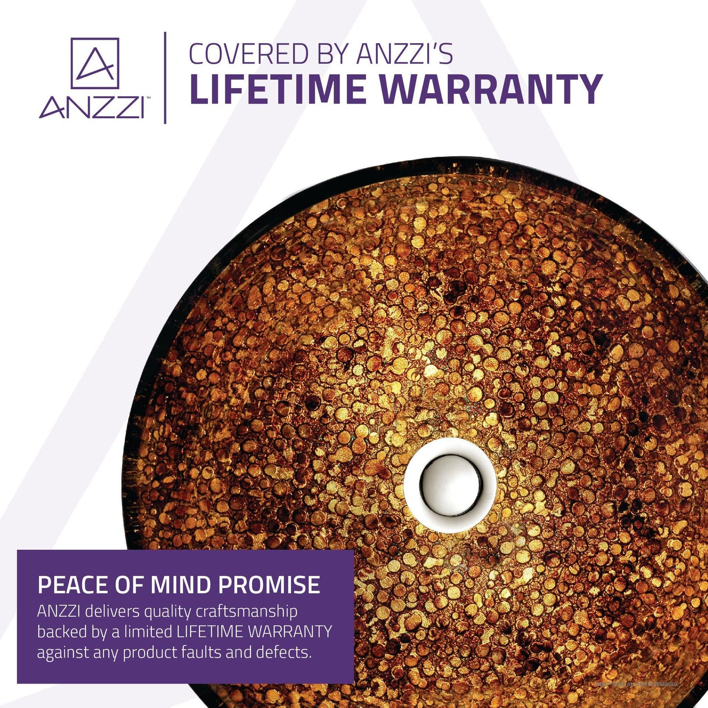 ANZZI Tara Series 17" x 17" Round Idol Gold Deco-Glass Vessel Sink With Polished Chrome Pop-Up Drain