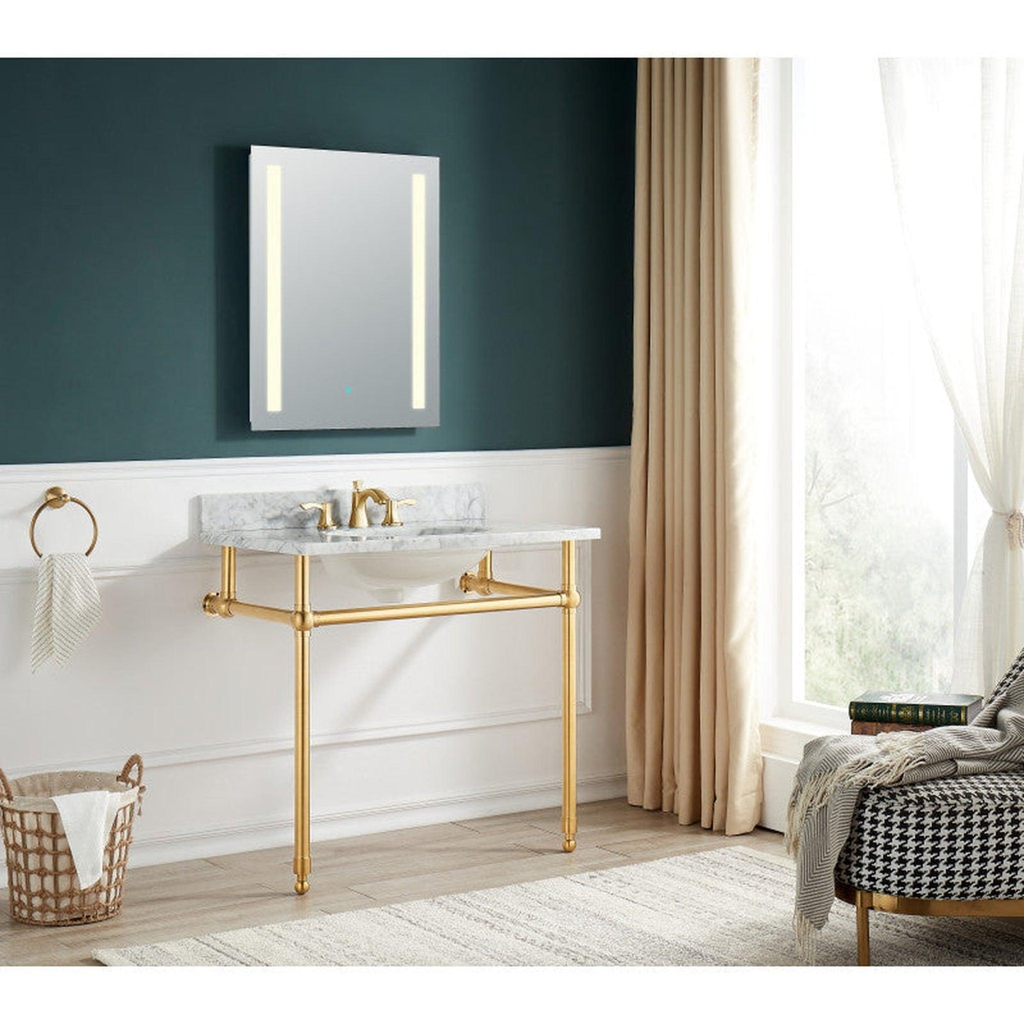 ANZZI Verona Series 34.5" x 34" Console Sink in White Carrara Countertop With Brushed Gold Stainless Steel Stand Legs