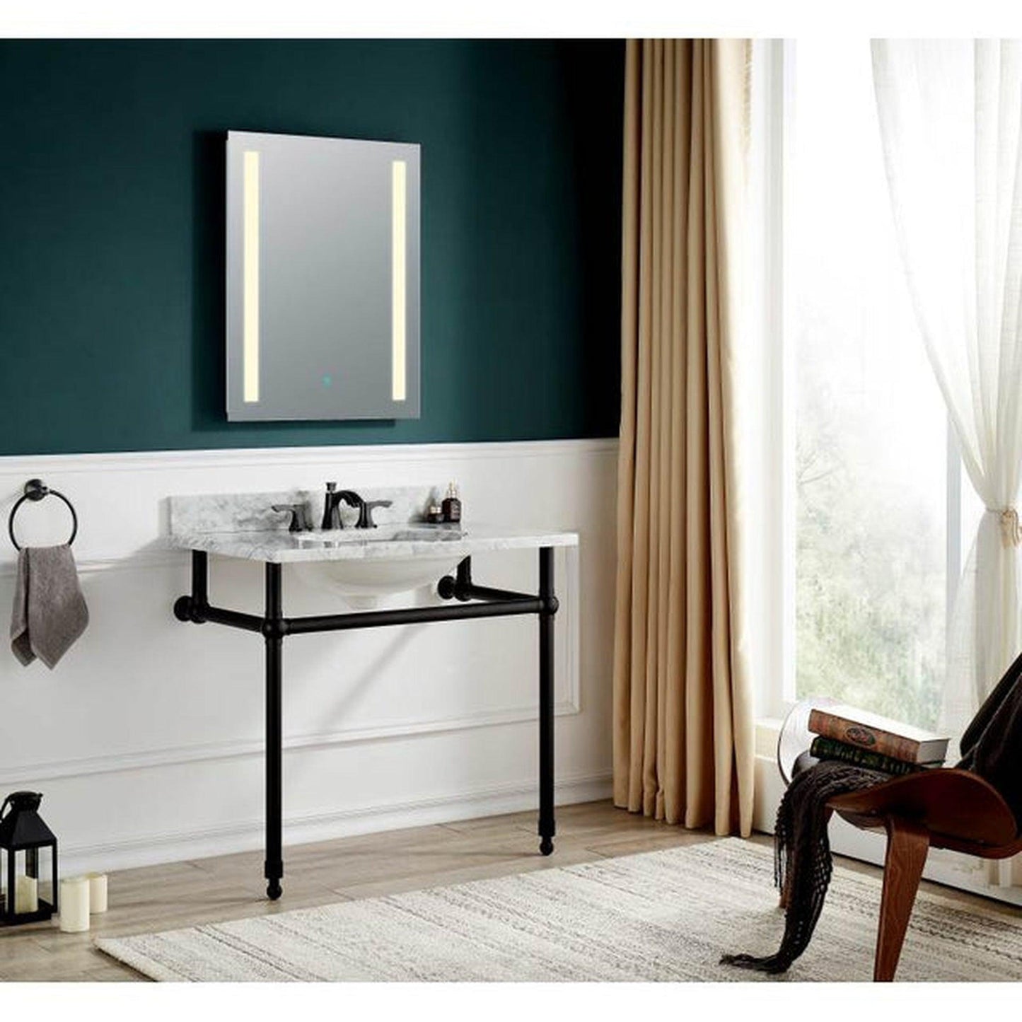 ANZZI Verona Series 34.5" x 34" Console Sink in White Carrara Countertop With Matte Black Stainless Steel Stand Legs