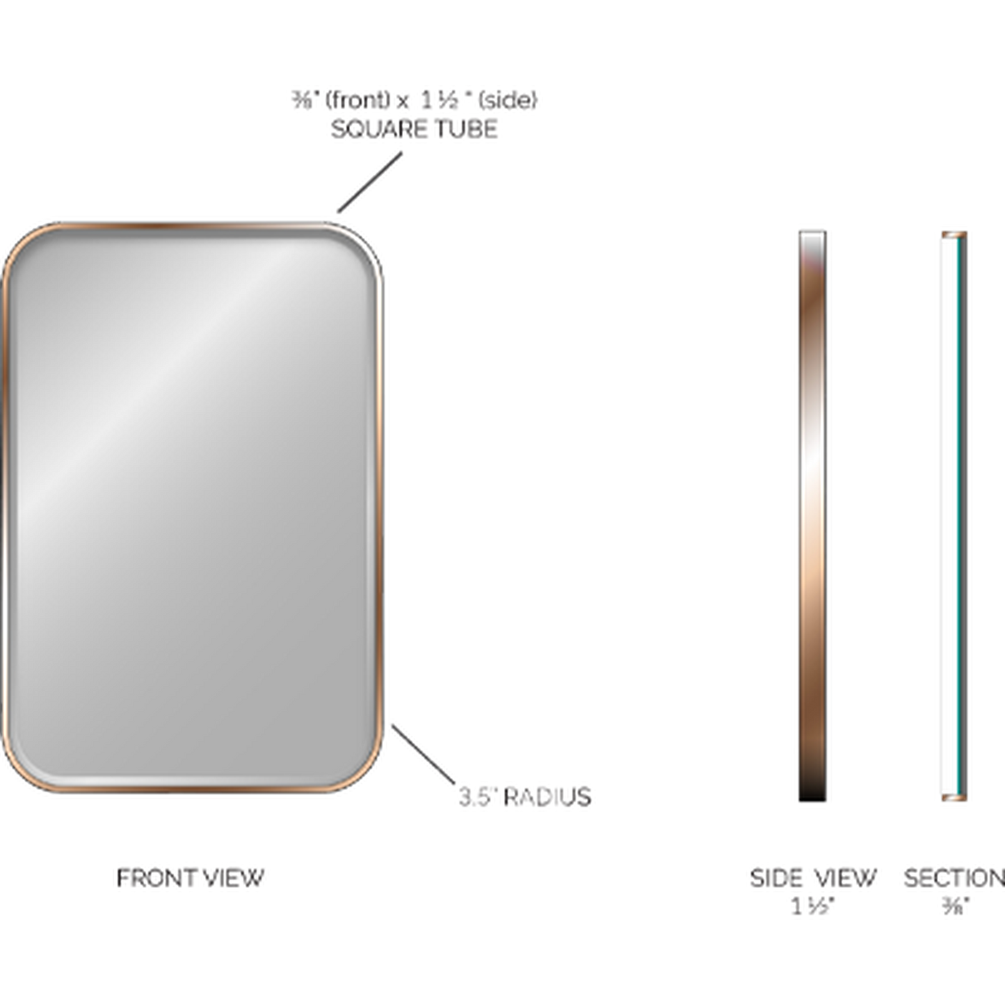 Afina 30" x 36" Brushed Curve Rectangular Bevel Mirror With Radius Corner