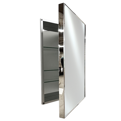 Afina Slim Line 24" x 30" Tempered Glass Shelves Stainless Steel Polished Chrome Framed Single Door Medicine Cabinet