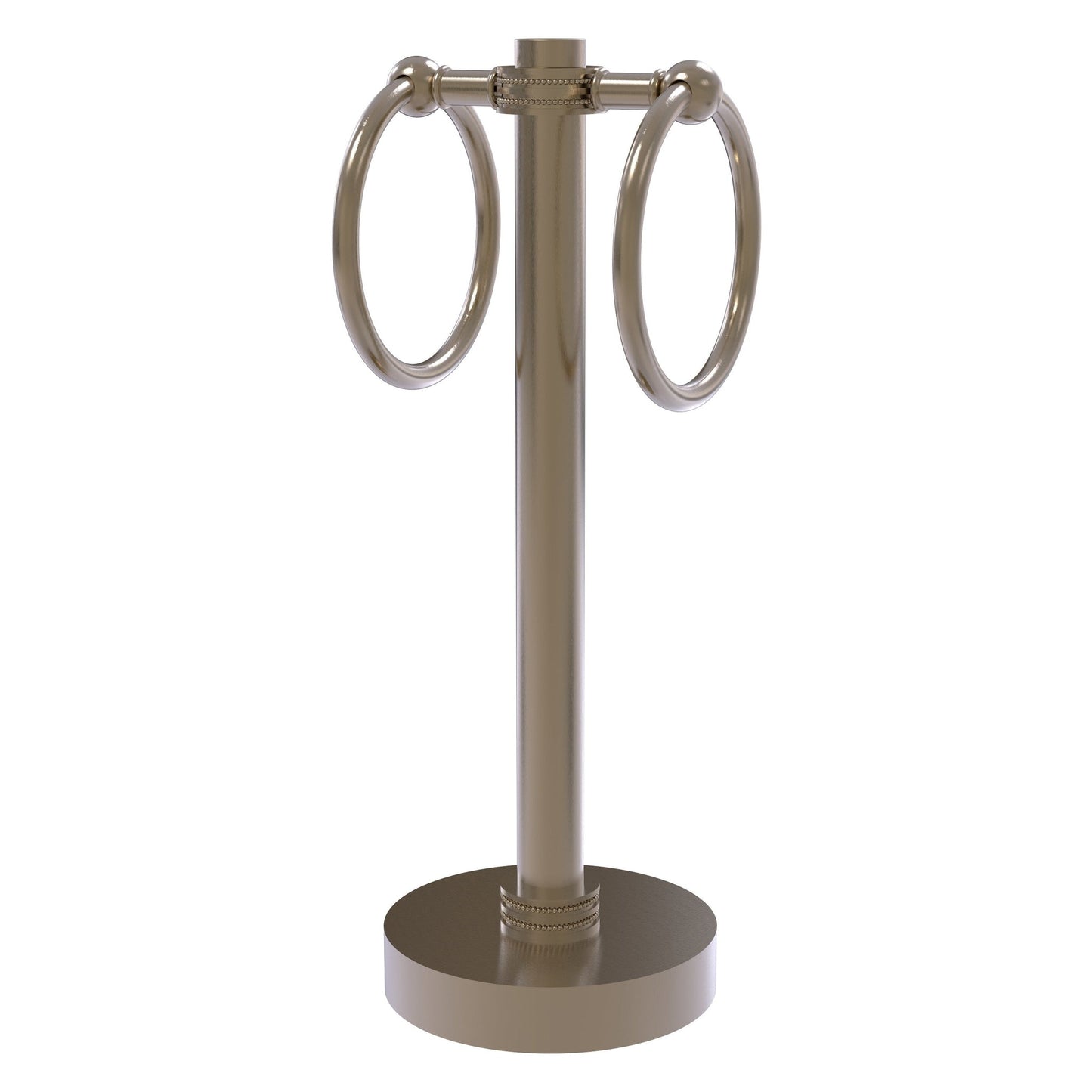 Allied Brass 953D 5" x 5" Antique Pewter Solid Brass Vanity Top 2-Ring Guest Towel Holder With Dotted Accents