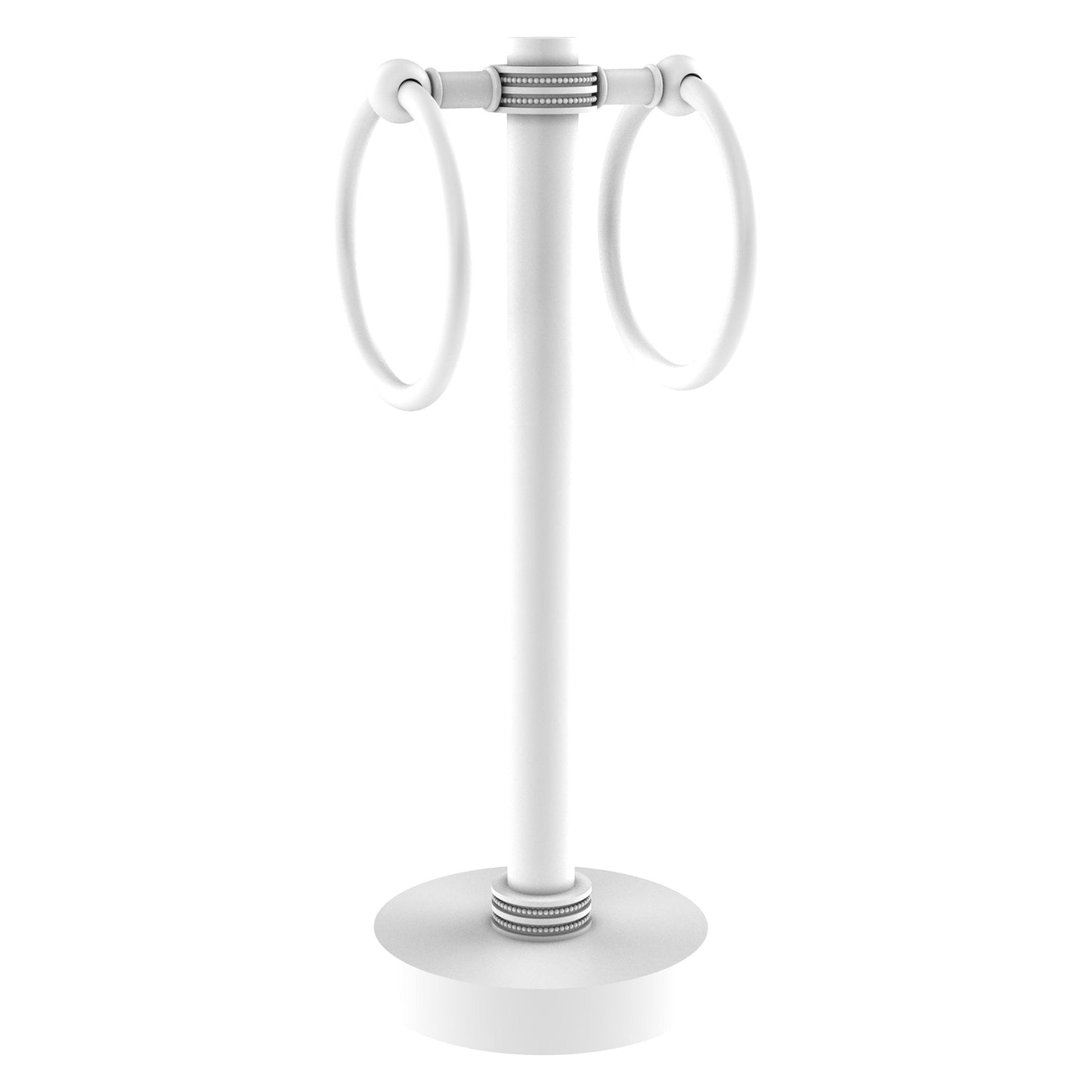 Allied Brass 953D 5" x 5" Matte White Solid Brass Vanity Top 2-Ring Guest Towel Holder With Dotted Accents