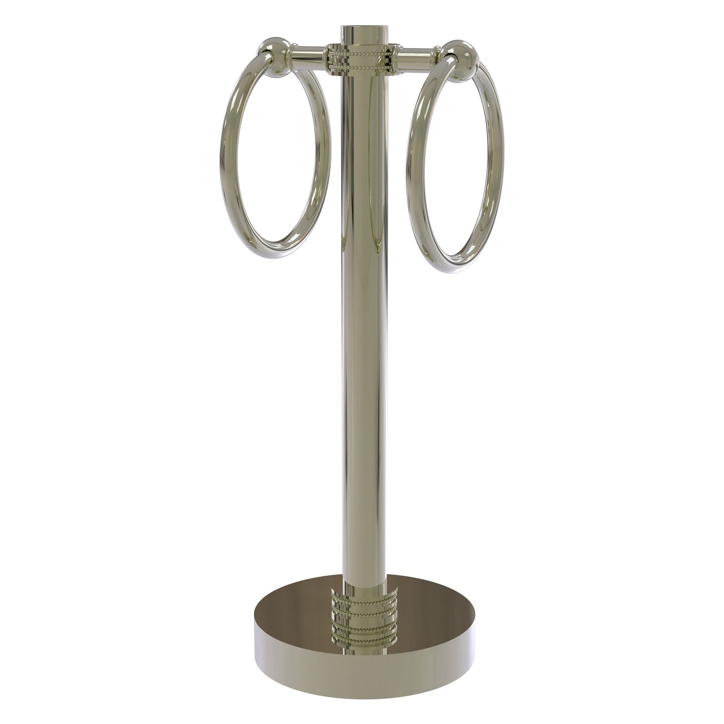 Allied Brass 953D 5" x 5" Polished Nickel Solid Brass Vanity Top 2-Ring Guest Towel Holder With Dotted Accents