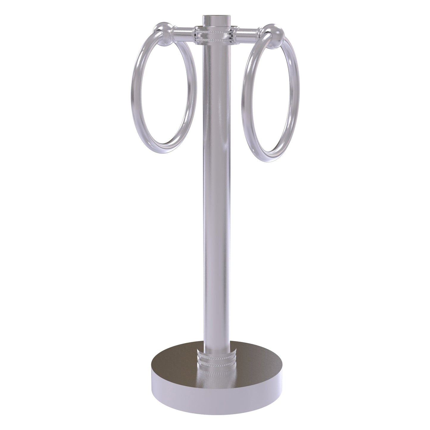 Allied Brass 953D 5" x 5" Satin Chrome Solid Brass Vanity Top 2-Ring Guest Towel Holder With Dotted Accents