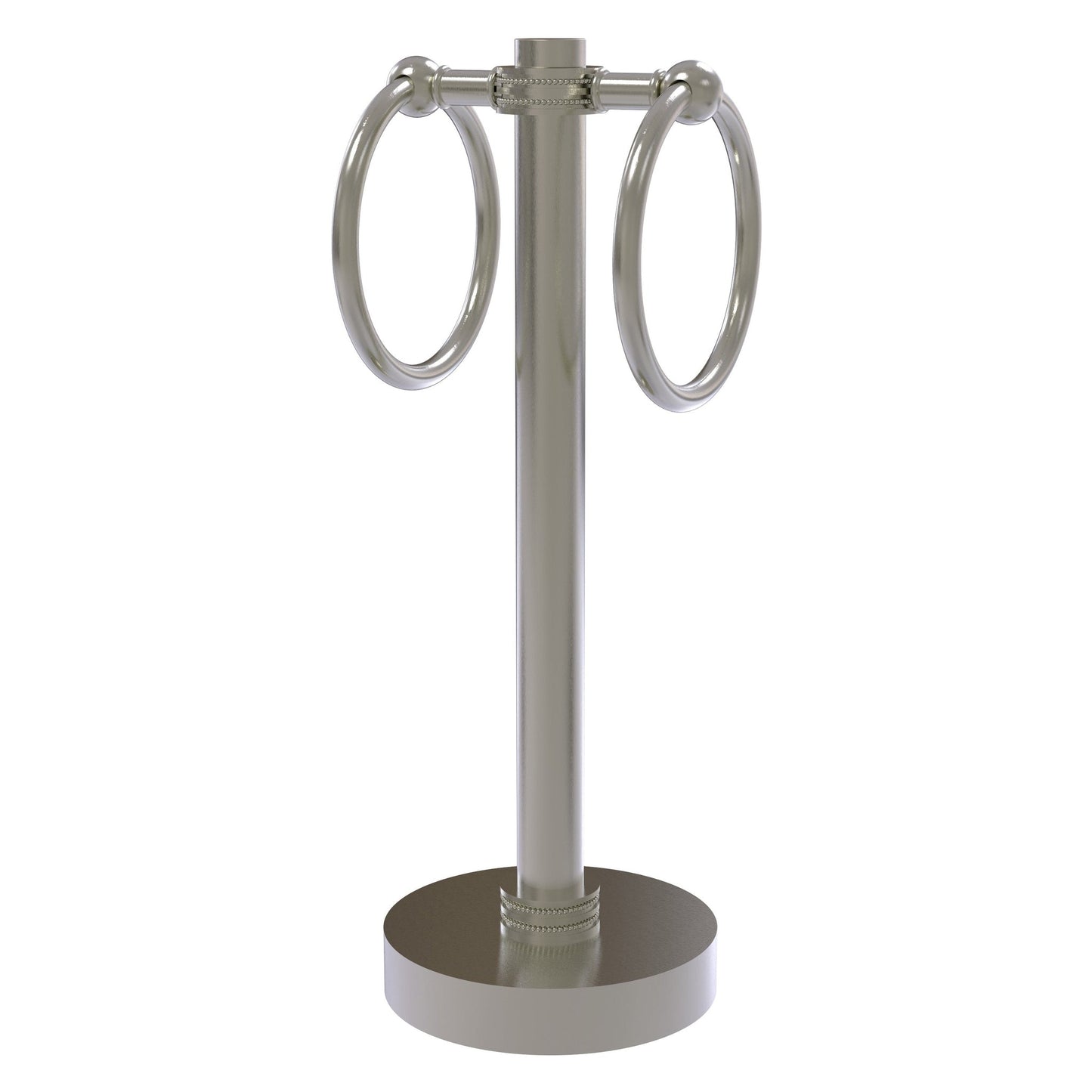 Allied Brass 953D 5" x 5" Satin Nickel Solid Brass Vanity Top 2-Ring Guest Towel Holder With Dotted Accents