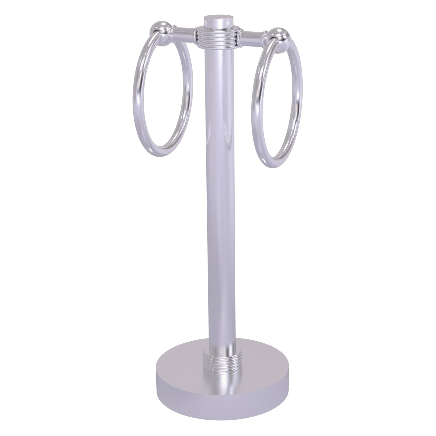 Allied Brass 953G 5" x 5" Satin Chrome Solid Brass Vanity Top 2-Ring Guest Towel Holder With Grooved Accents