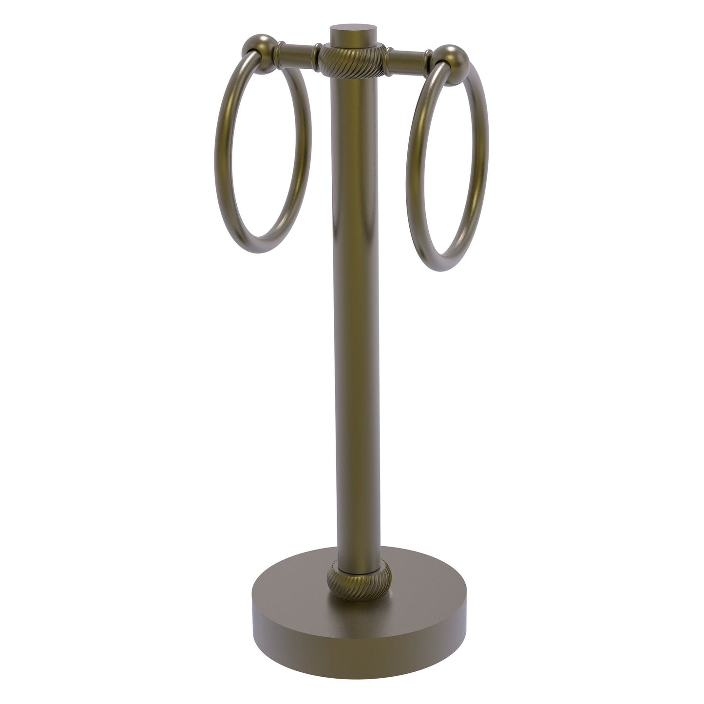 Allied Brass 953T 5" x 5" Antique Brass Solid Brass Vanity Top 2-Ring Guest Towel Holder With Twisted Accents