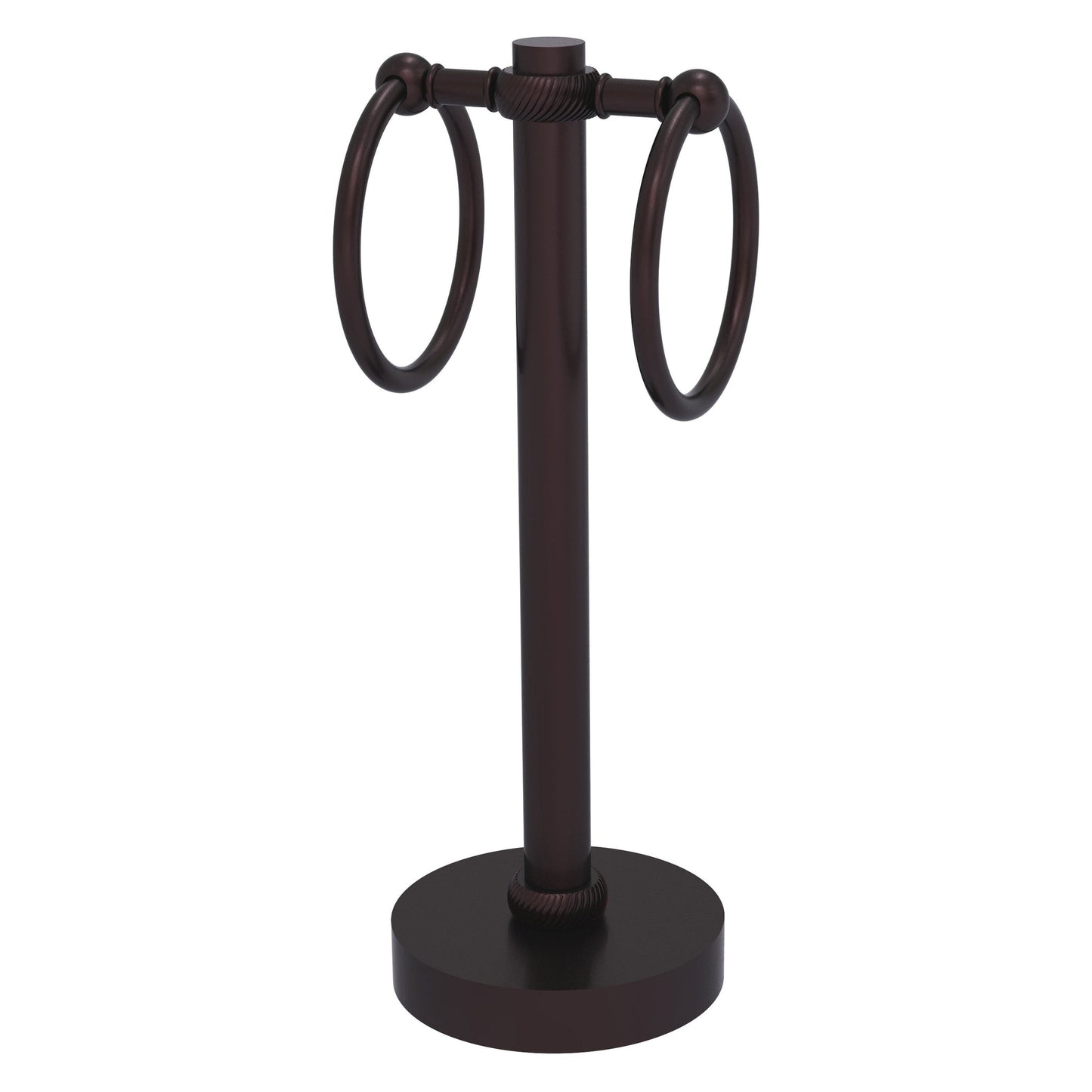Allied Brass 953T 5" x 5" Antique Bronze Solid Brass Vanity Top 2-Ring Guest Towel Holder With Twisted Accents